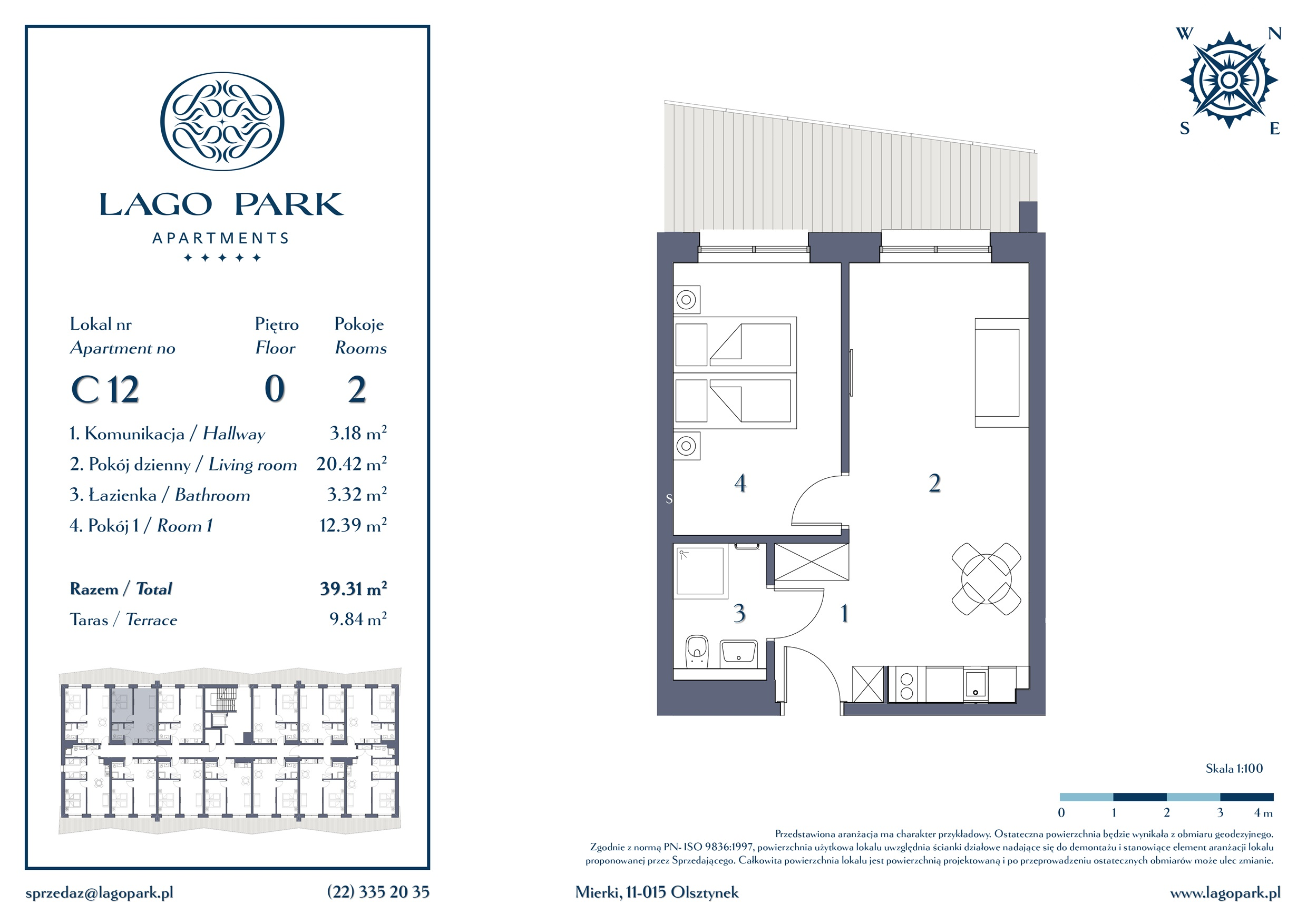 Apartament inwestycyjny 39,31 m², parter, oferta nr C12, Lago Park Apartments by Aries, Mierki, Kołatek 2-idx