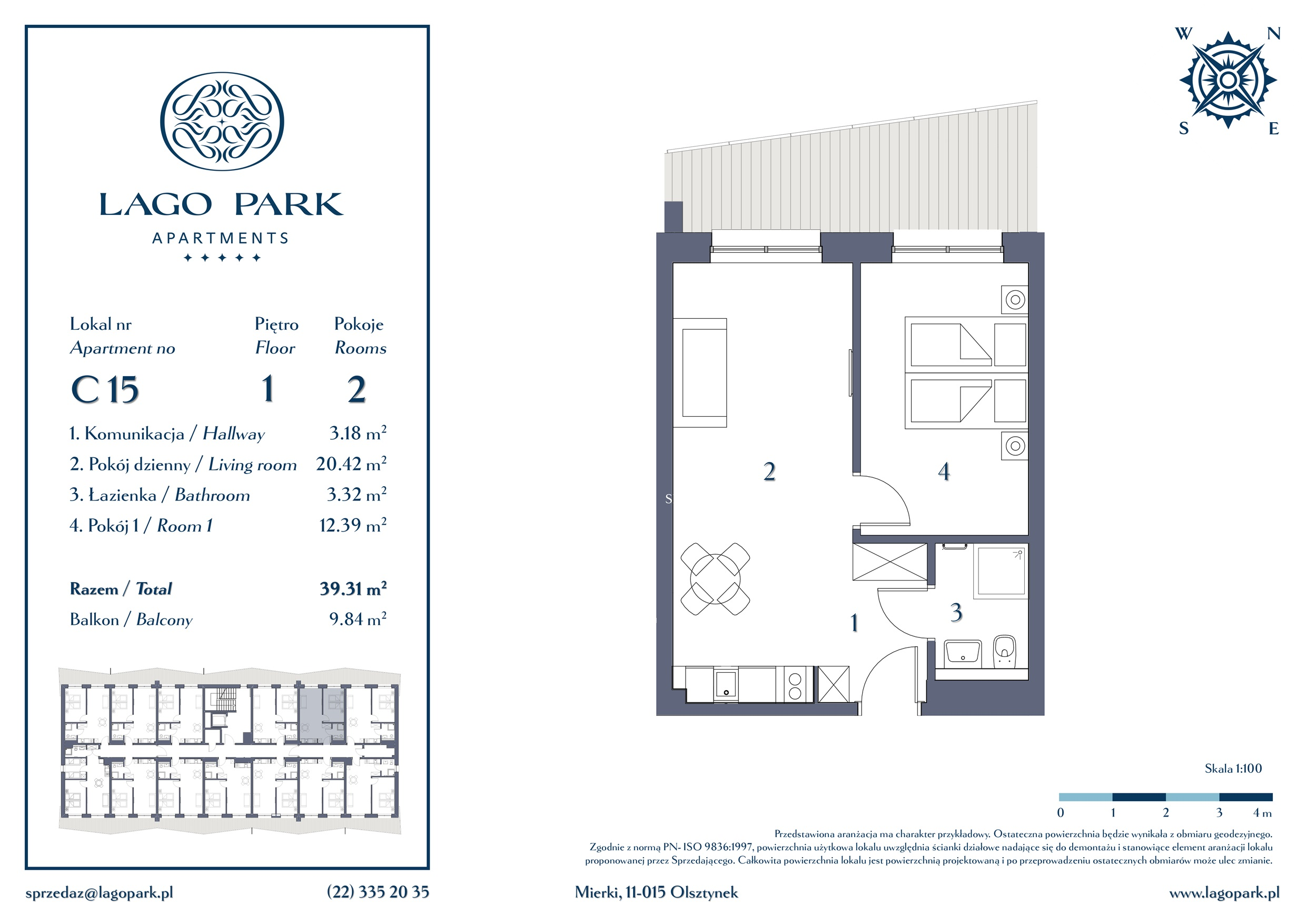 Apartament inwestycyjny 39,31 m², piętro 1, oferta nr C15, Lago Park Apartments by Aries, Mierki, Kołatek 2-idx