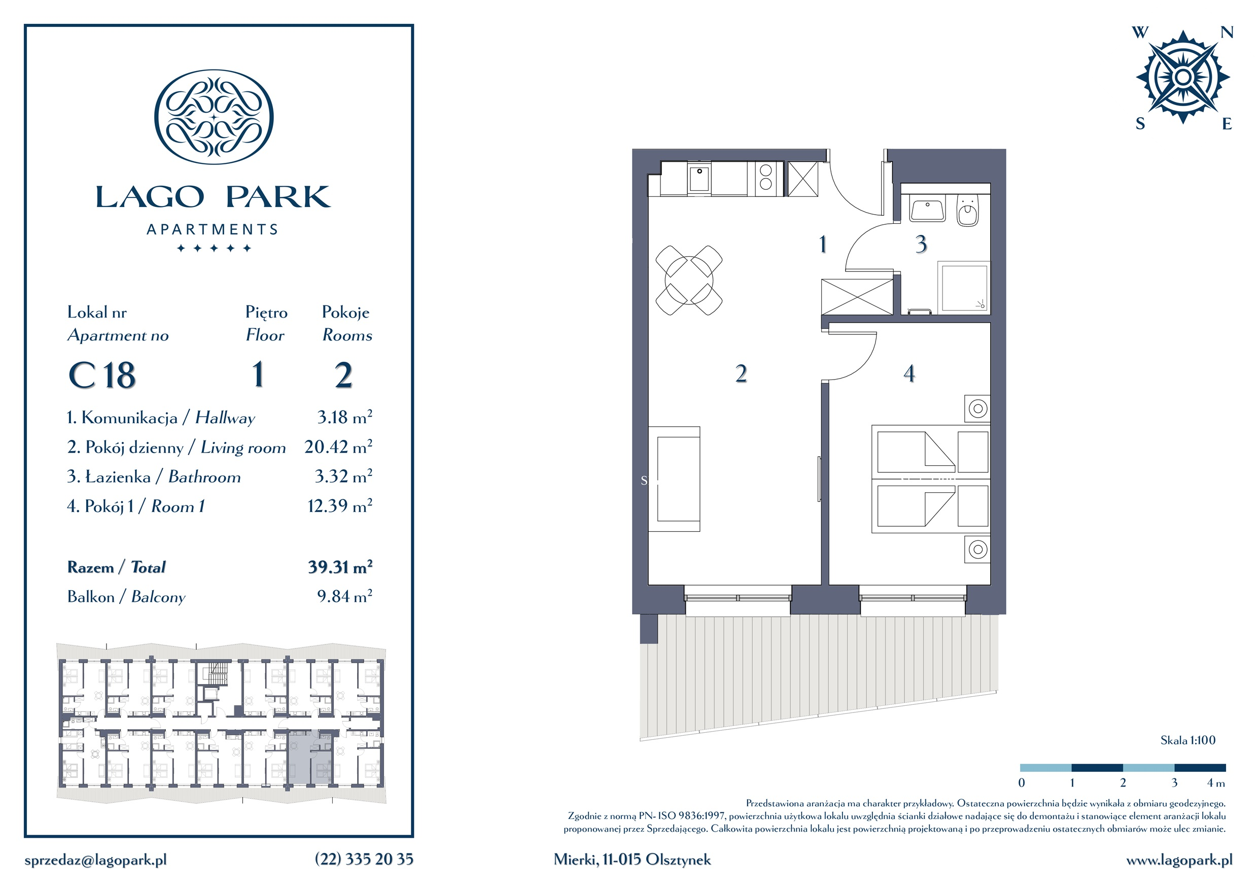 Apartament inwestycyjny 39,31 m², piętro 1, oferta nr C18, Lago Park Apartments by Aries, Mierki, Kołatek 2-idx