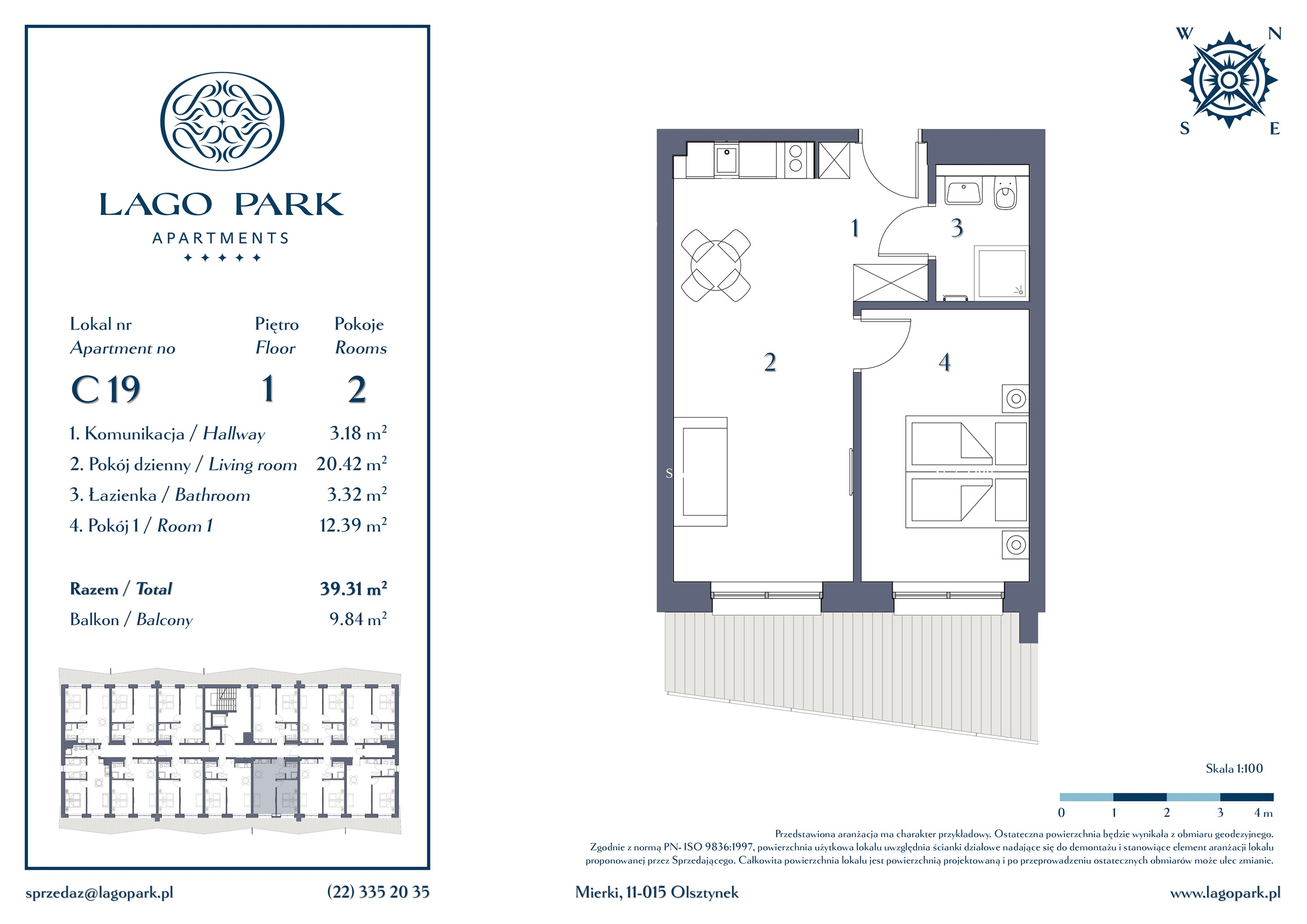 Apartament inwestycyjny 39,31 m², piętro 1, oferta nr C19, Lago Park Apartments by Aries, Mierki, Kołatek 2-idx