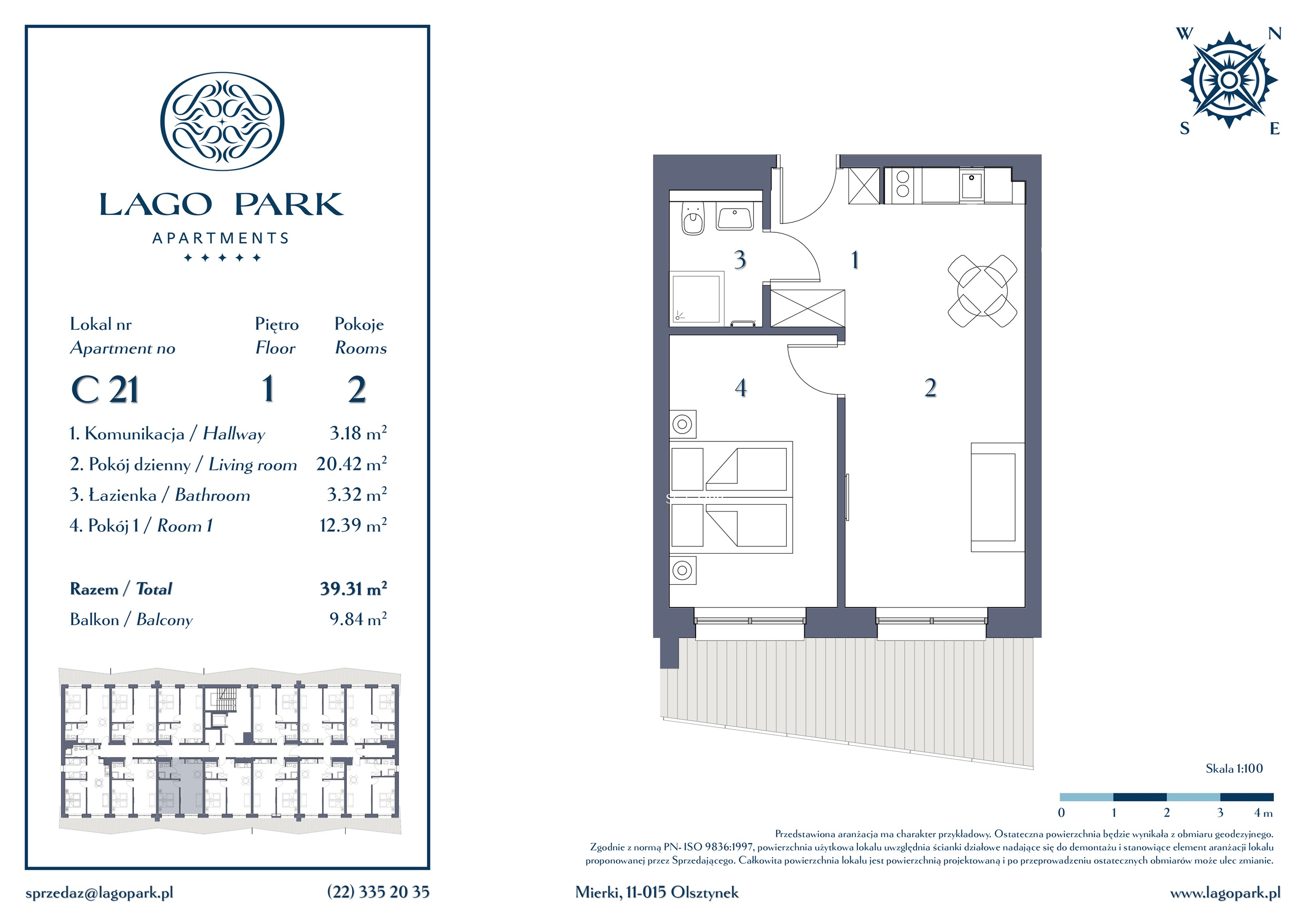 Apartament inwestycyjny 39,31 m², piętro 1, oferta nr C21, Lago Park Apartments by Aries, Mierki, Kołatek 2-idx