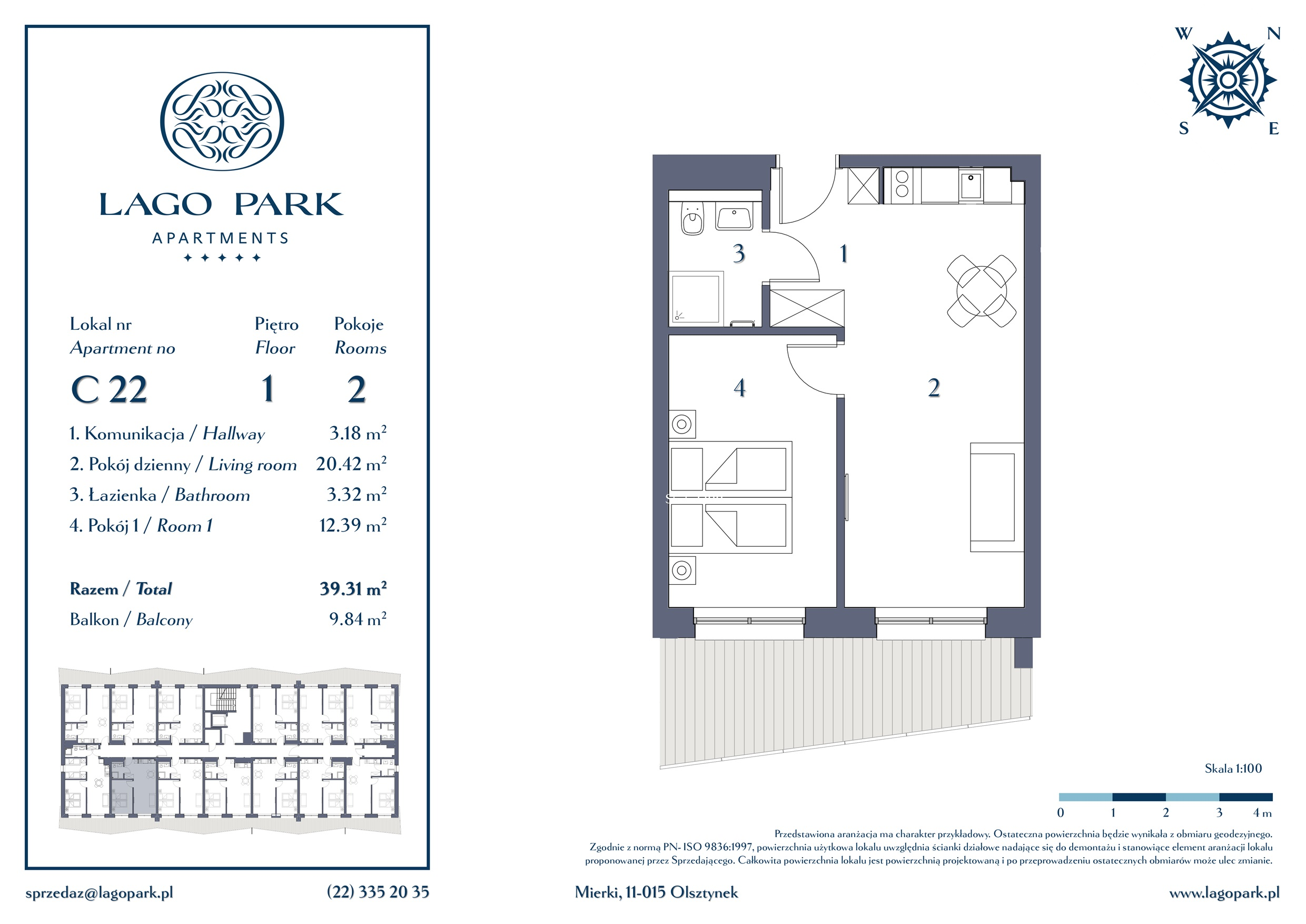 Apartament inwestycyjny 39,31 m², piętro 1, oferta nr C22, Lago Park Apartments by Aries, Mierki, Kołatek 2-idx