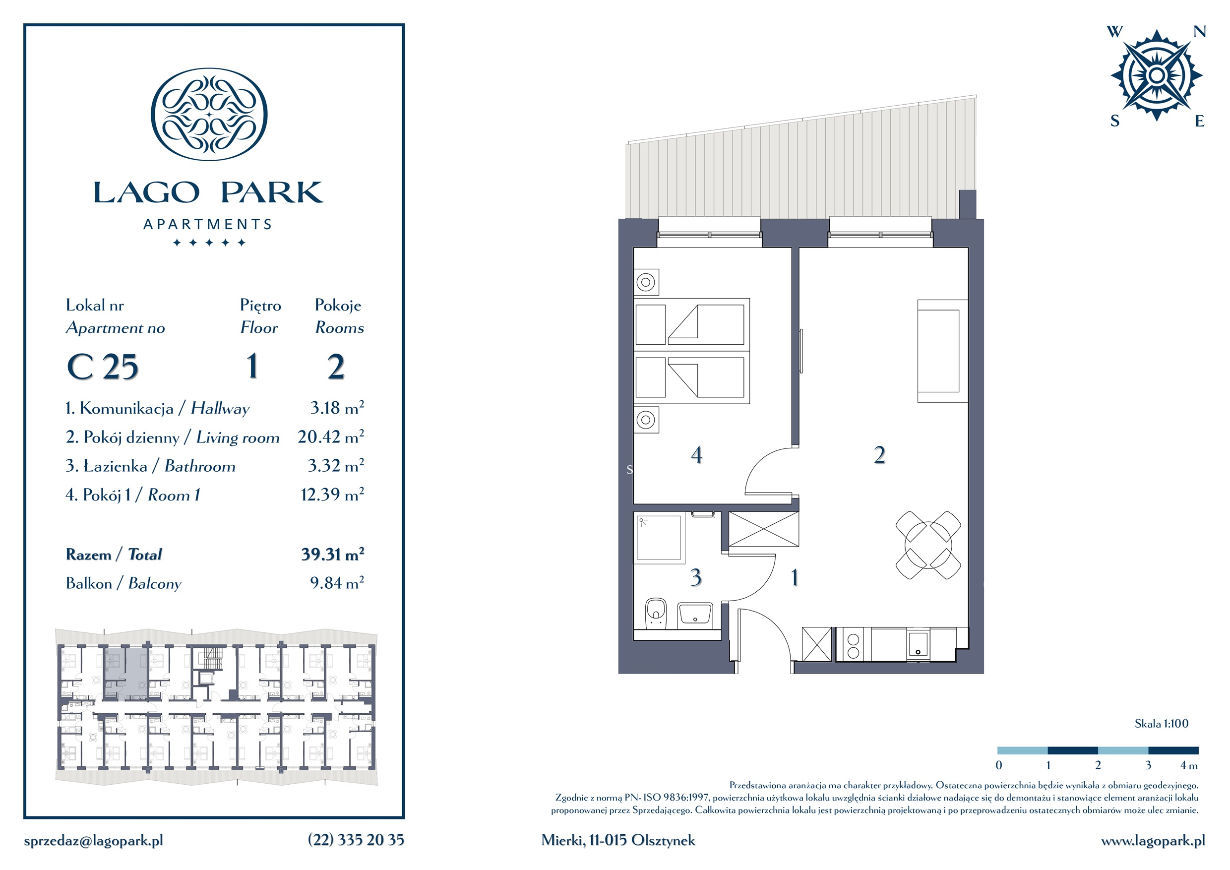 Apartament inwestycyjny 39,31 m², piętro 1, oferta nr C25, Lago Park Apartments by Aries, Mierki, Kołatek 2-idx