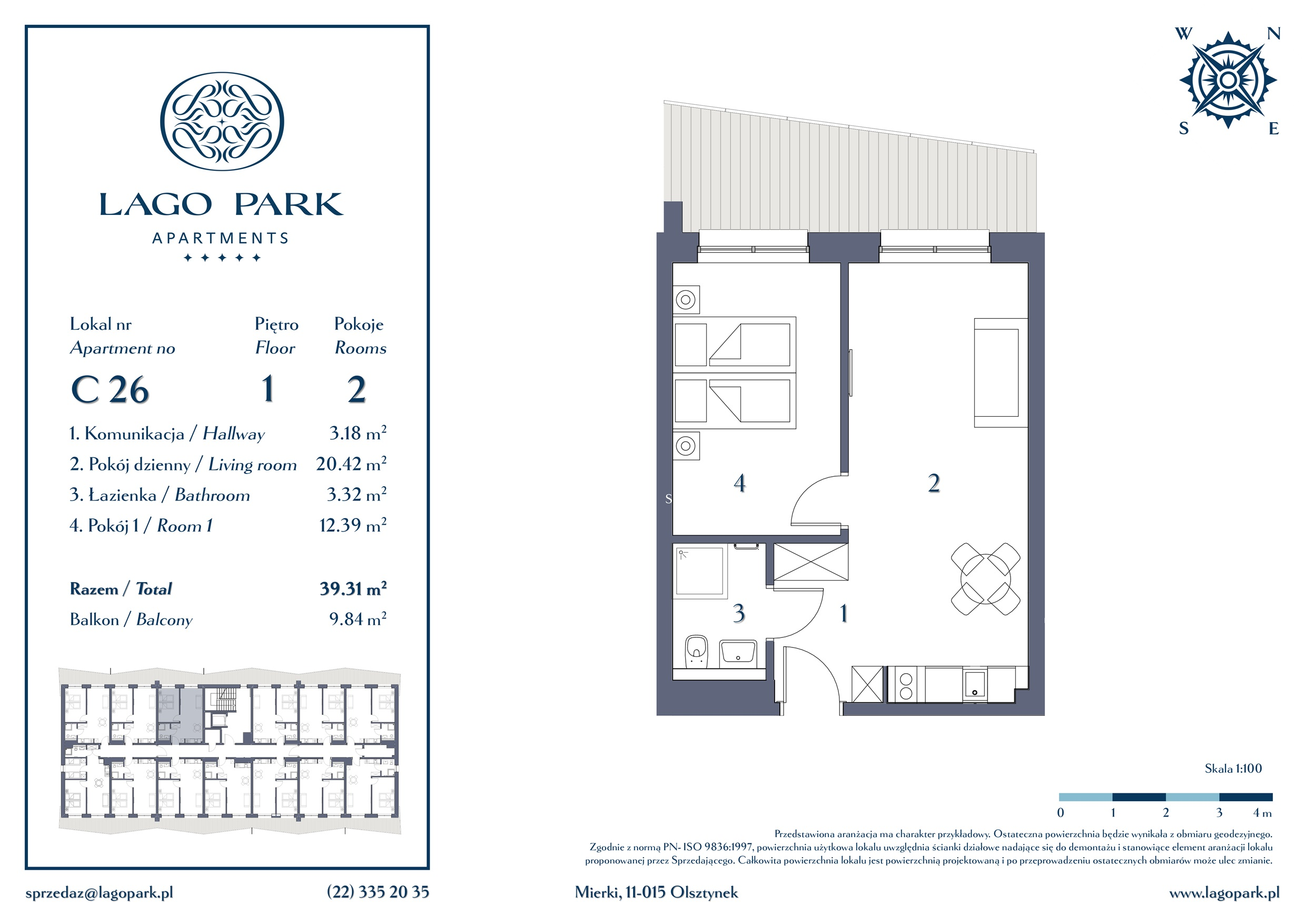 Apartament inwestycyjny 39,31 m², piętro 1, oferta nr C26, Lago Park Apartments by Aries, Mierki, Kołatek 2-idx