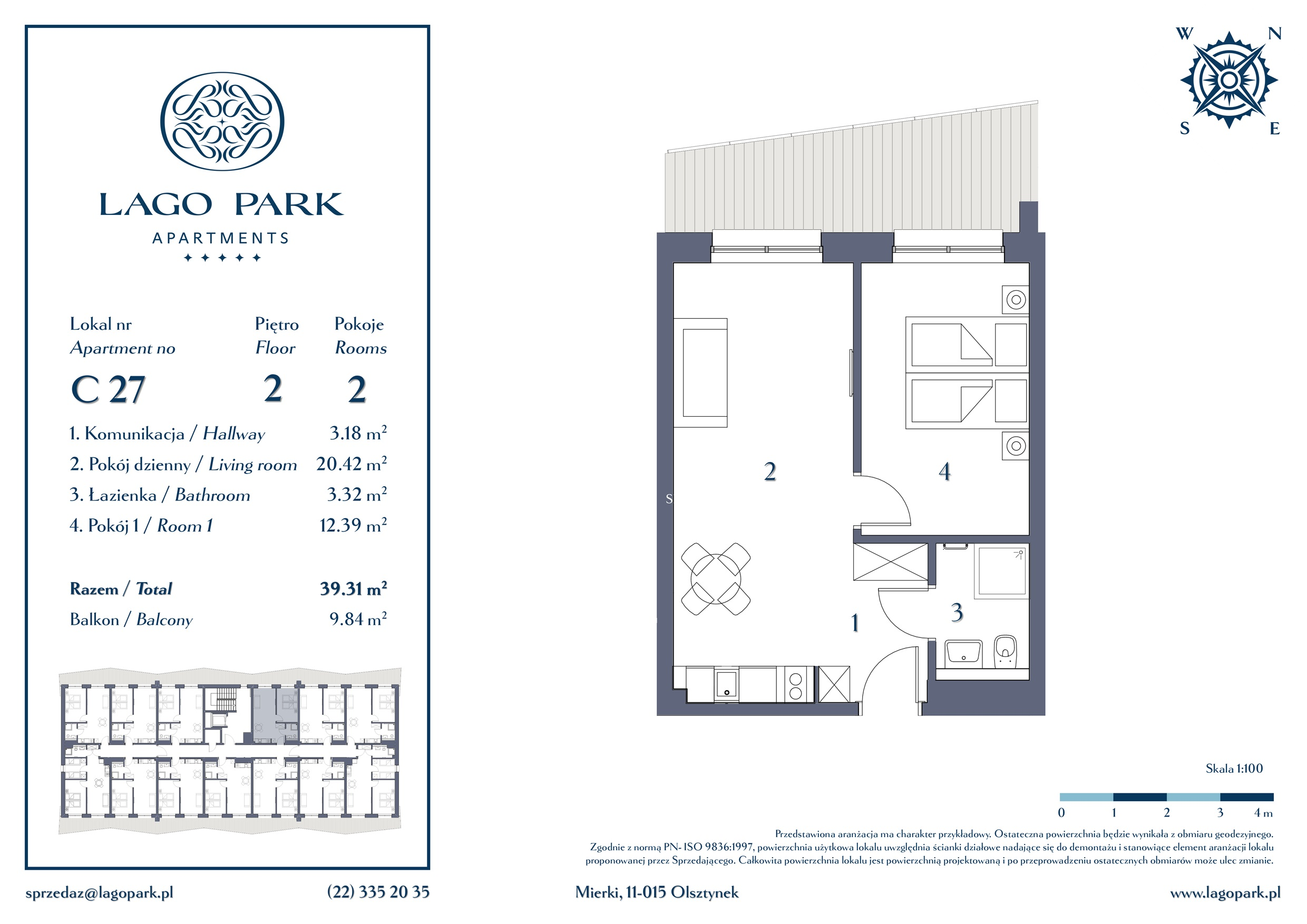 Apartament inwestycyjny 39,31 m², piętro 2, oferta nr C27, Lago Park Apartments by Aries, Mierki, Kołatek 2-idx