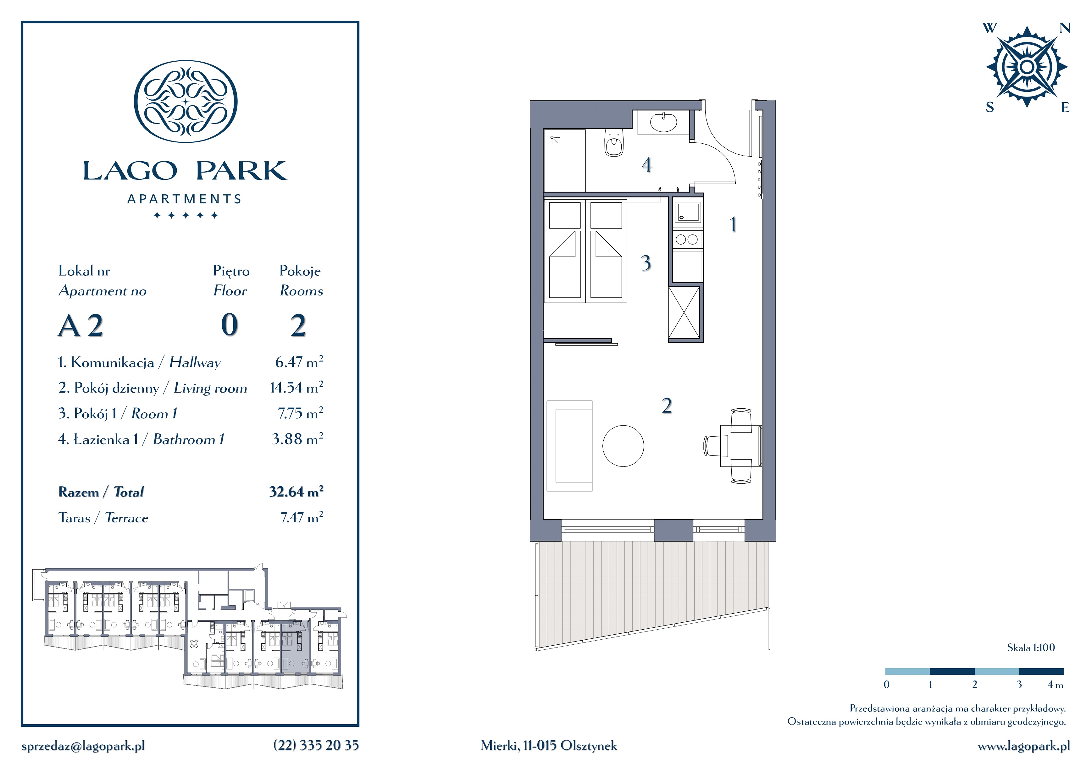 Apartament inwestycyjny 32,64 m², parter, oferta nr A2, Lago Park Apartments by Aries, Mierki, Kołatek 2-idx