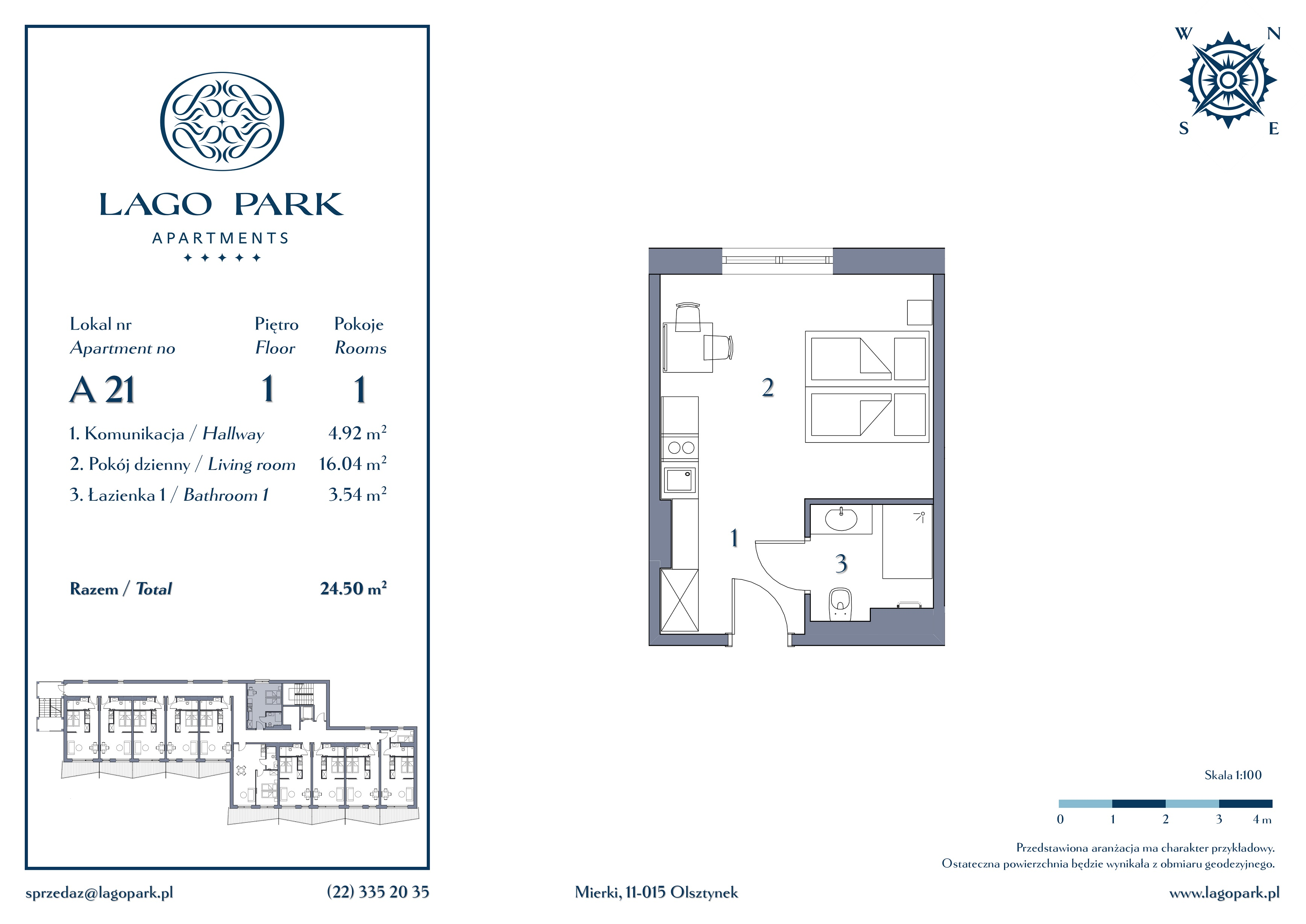 Apartament inwestycyjny 24,50 m², piętro 1, oferta nr A21, Lago Park Apartments by Aries, Mierki, Kołatek 2-idx