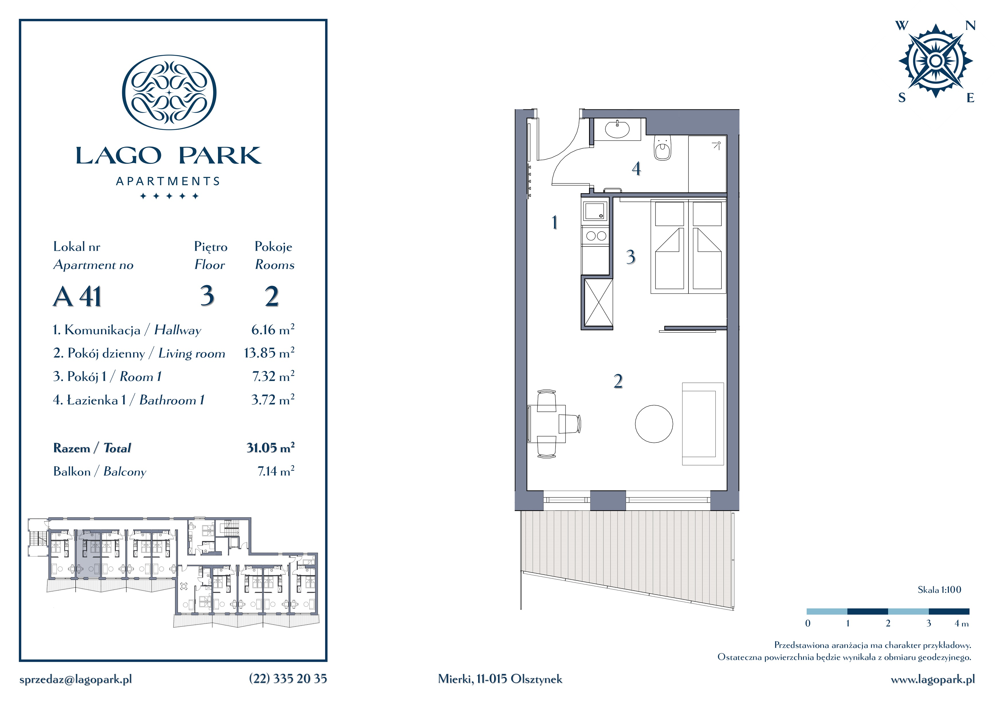 Apartament inwestycyjny 31,05 m², piętro 3, oferta nr A41, Lago Park Apartments by Aries, Mierki, Kołatek 2-idx