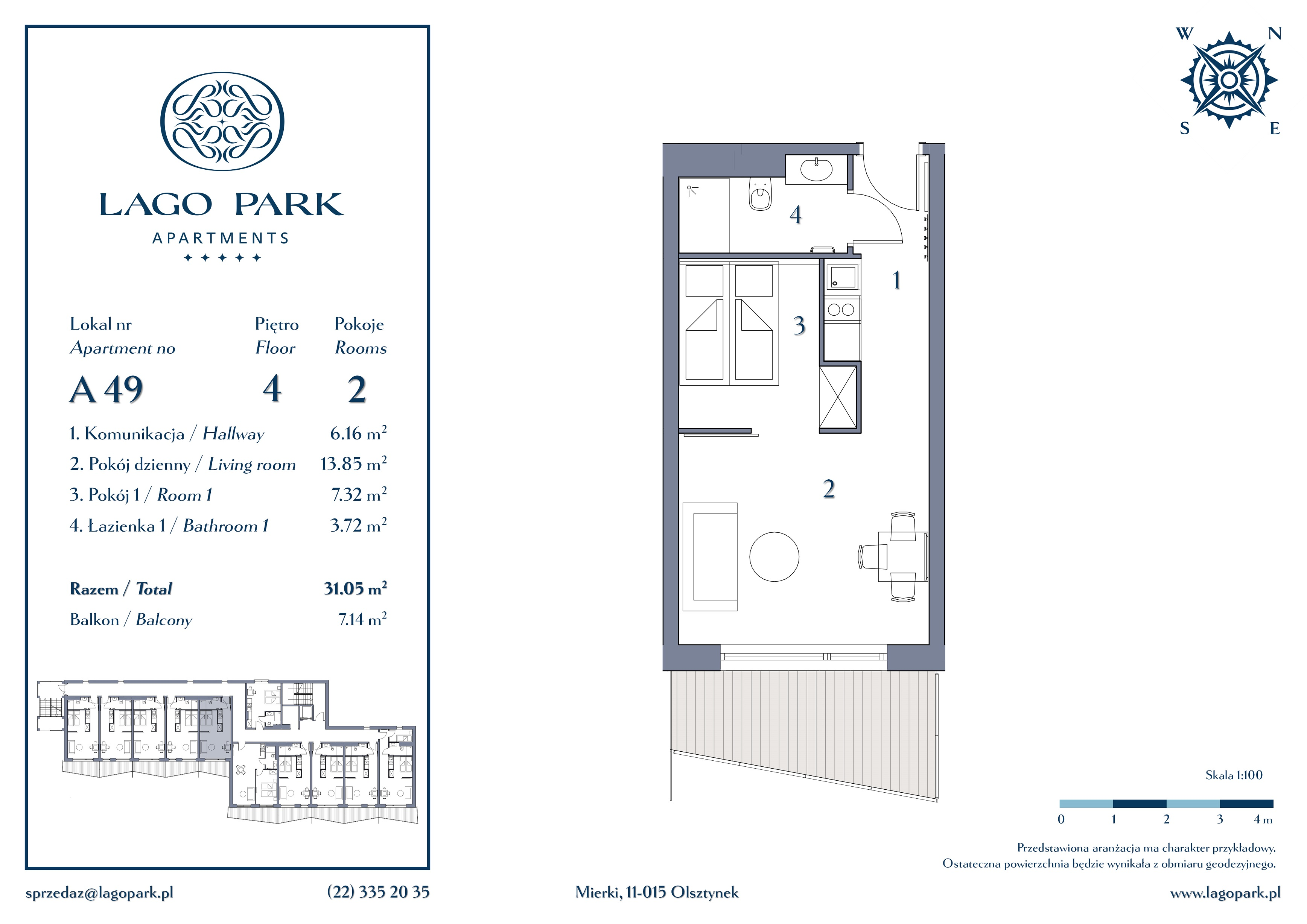 Apartament inwestycyjny 31,05 m², piętro 4, oferta nr A49, Lago Park Apartments by Aries, Mierki, Kołatek 2-idx