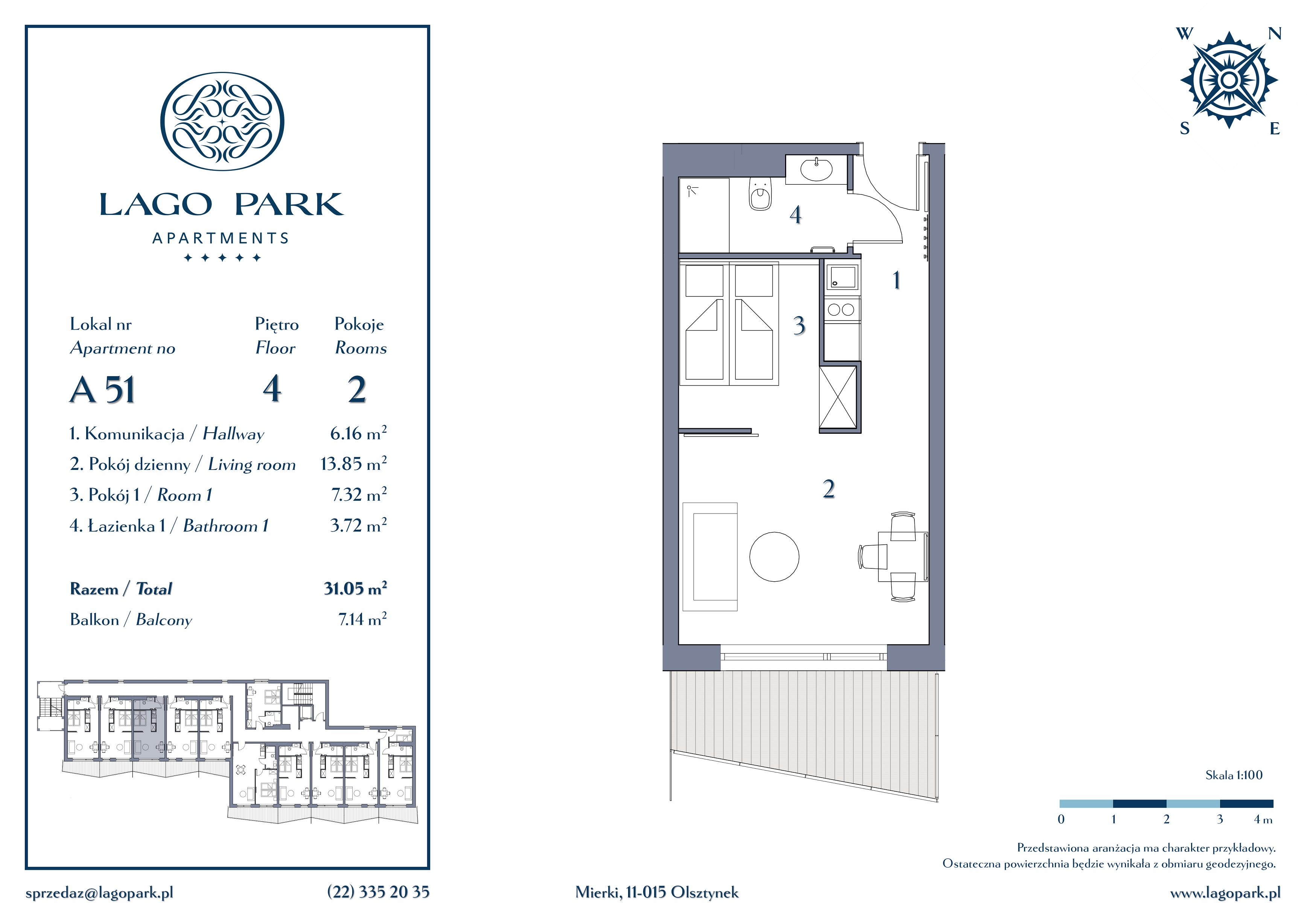 Apartament inwestycyjny 31,05 m², piętro 4, oferta nr A51, Lago Park Apartments by Aries, Mierki, Kołatek 2-idx