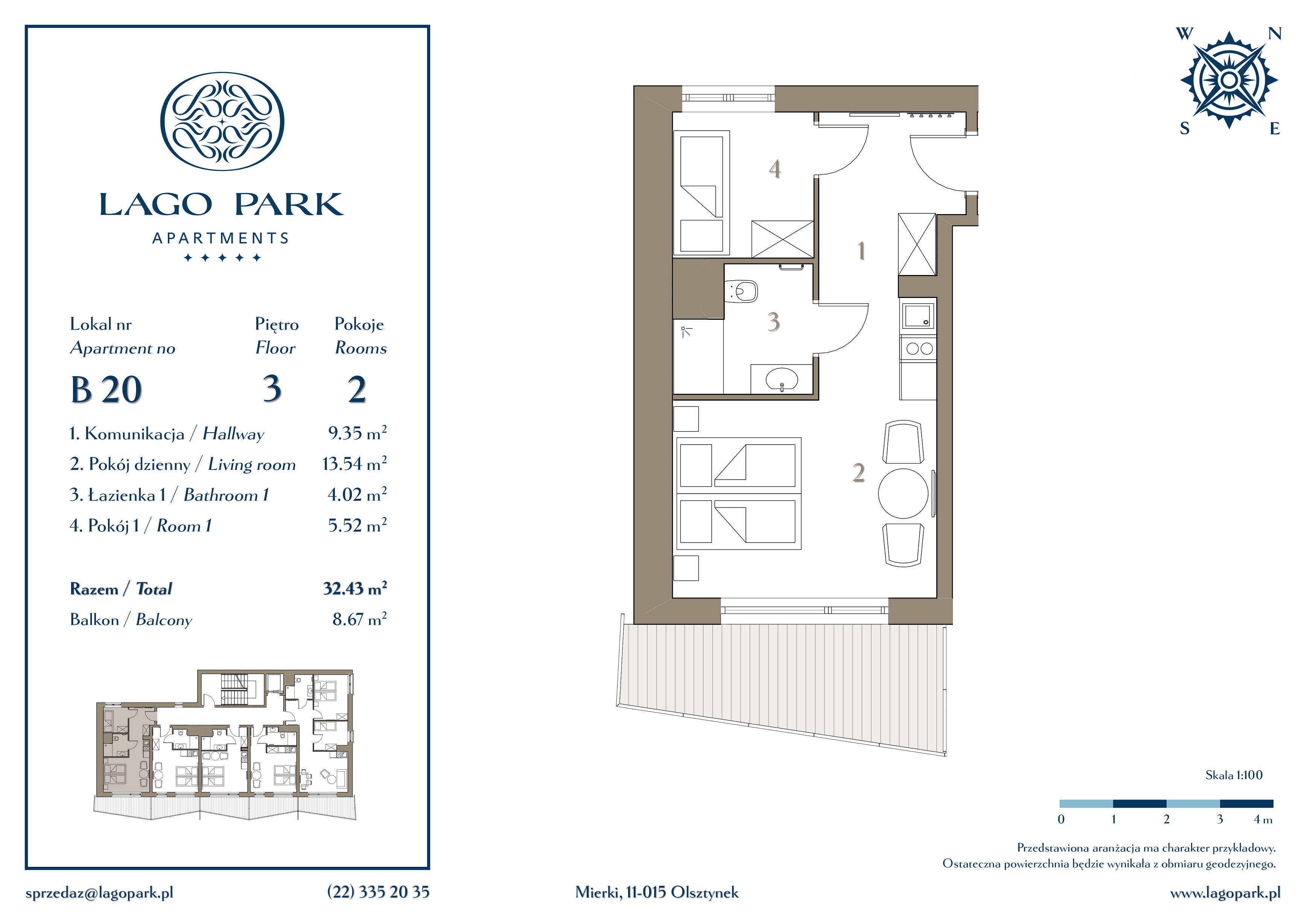 Apartament inwestycyjny 32,43 m², piętro 3, oferta nr B20, Lago Park Apartments by Aries, Mierki, Kołatek 2-idx