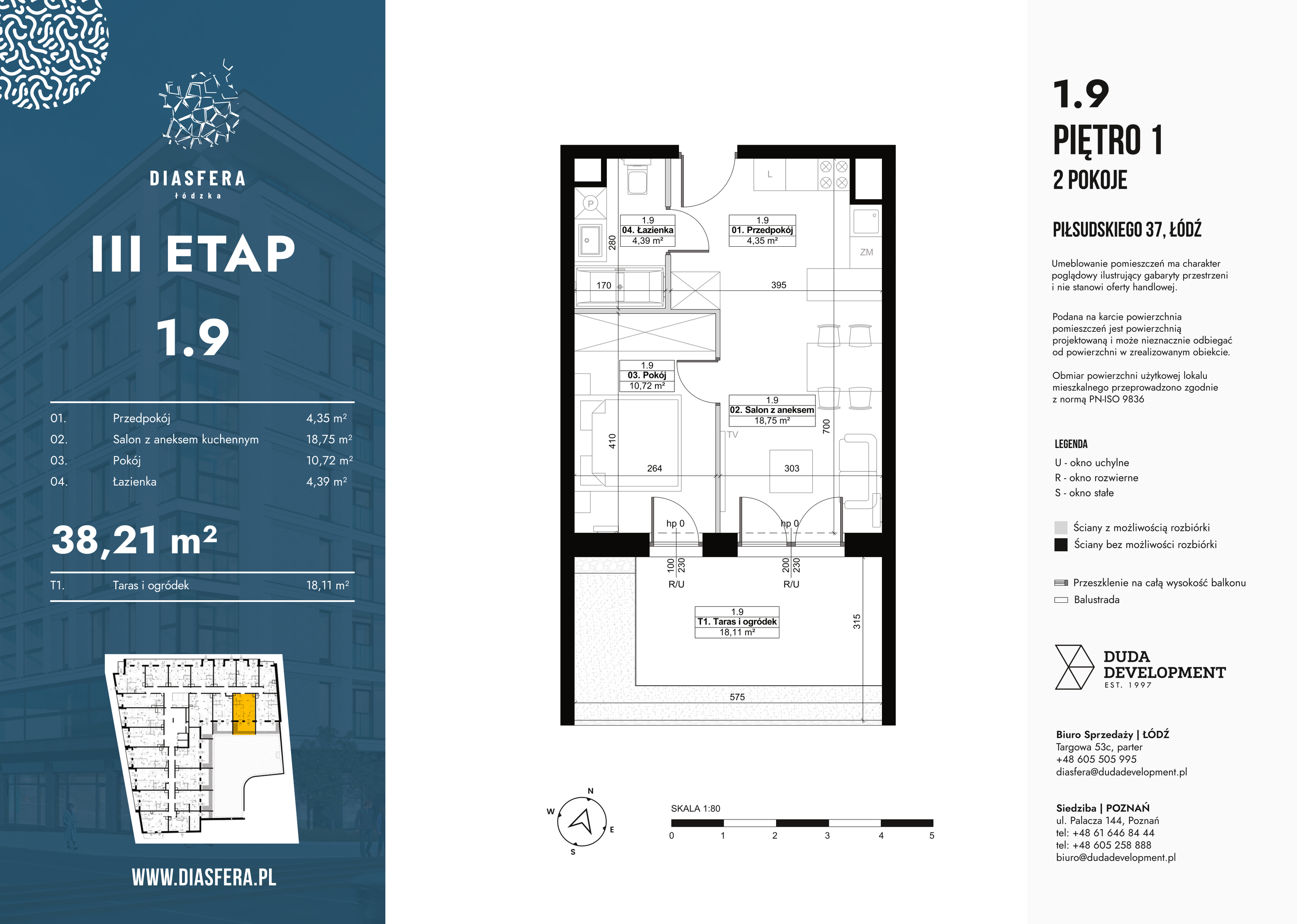 Mieszkanie 38,21 m², piętro 1, oferta nr 1_9, Diasfera III, Łódź, Śródmieście, al. Piłsudskiego 37-idx