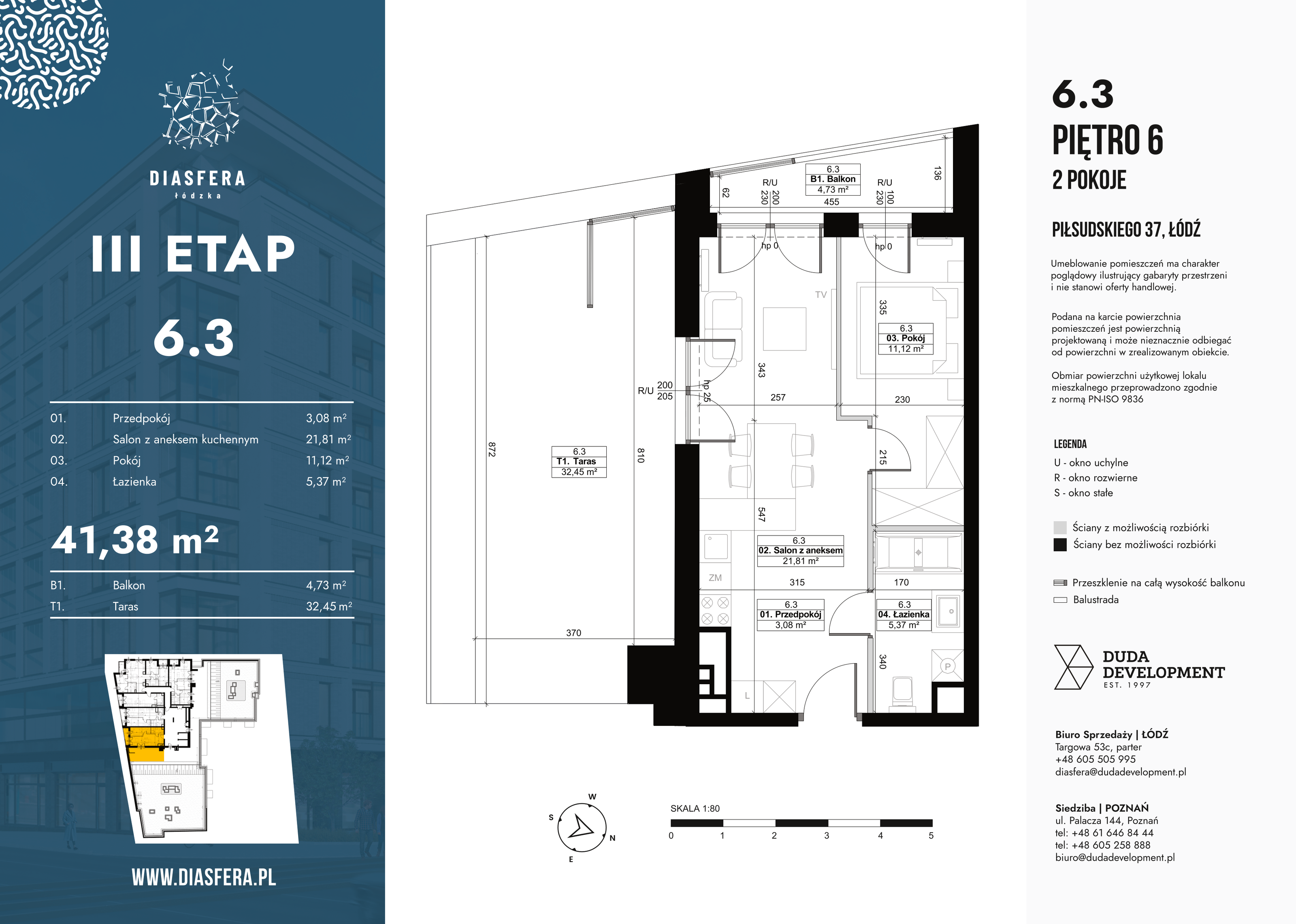 Mieszkanie 41,38 m², piętro 6, oferta nr 6_3, Diasfera III, Łódź, Śródmieście, al. Piłsudskiego 37-idx