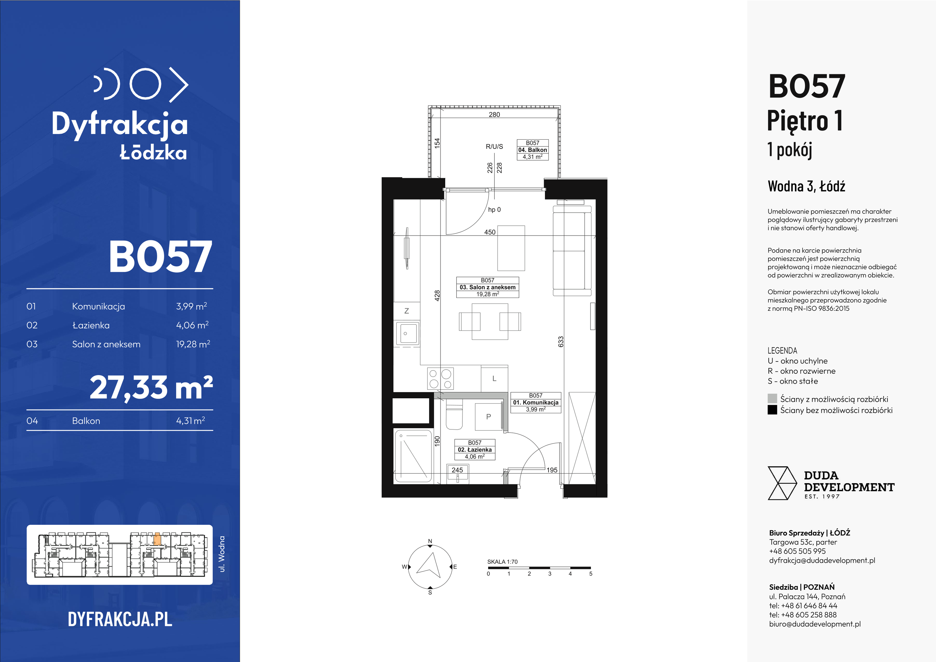 Mieszkanie 27,33 m², piętro 1, oferta nr B057, Dyfrakcja Łódzka, Łódź, Widzew, ul. Wodna 3-idx