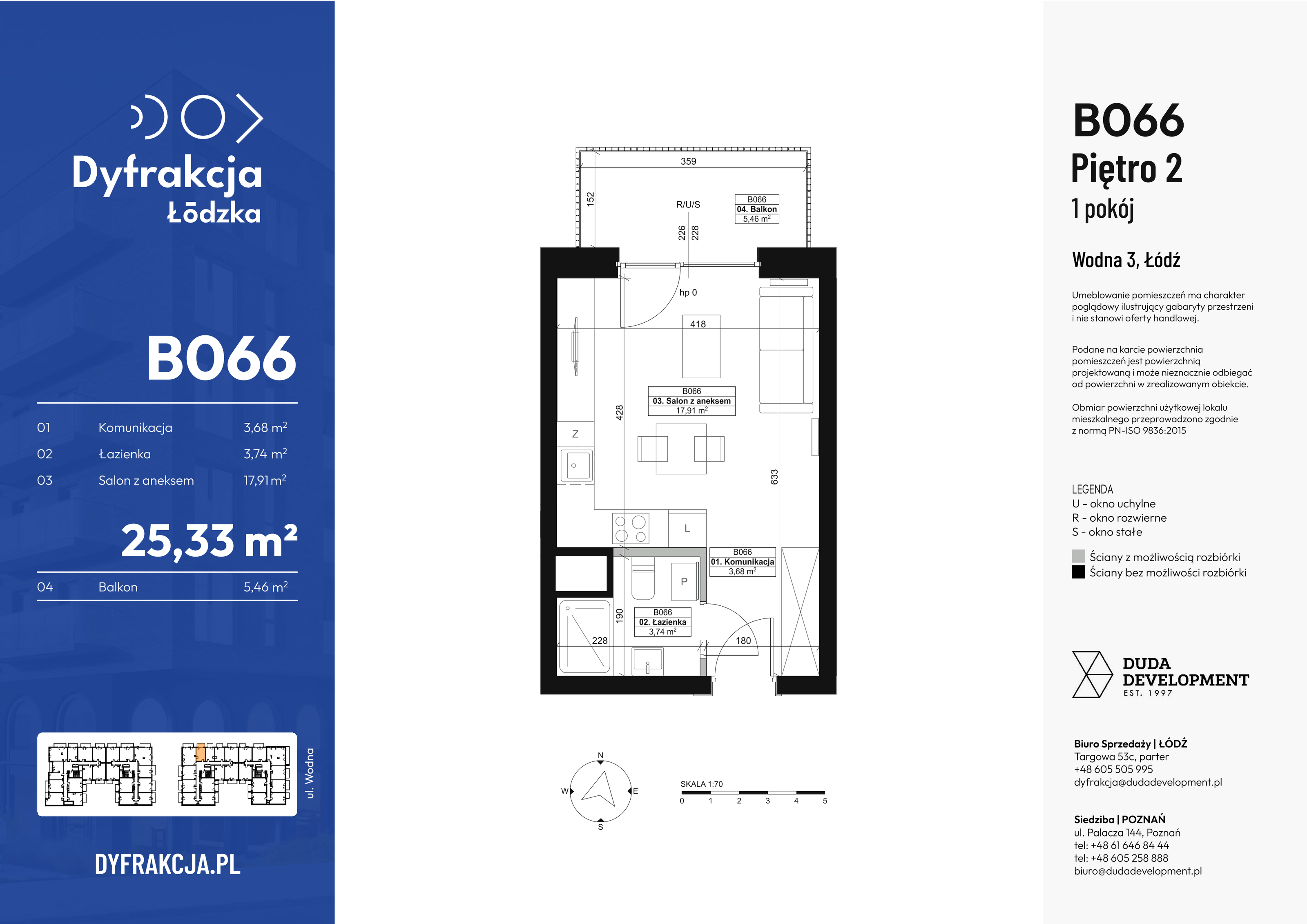 Mieszkanie 25,33 m², piętro 2, oferta nr B066, Dyfrakcja Łódzka, Łódź, Widzew, ul. Wodna 3-idx