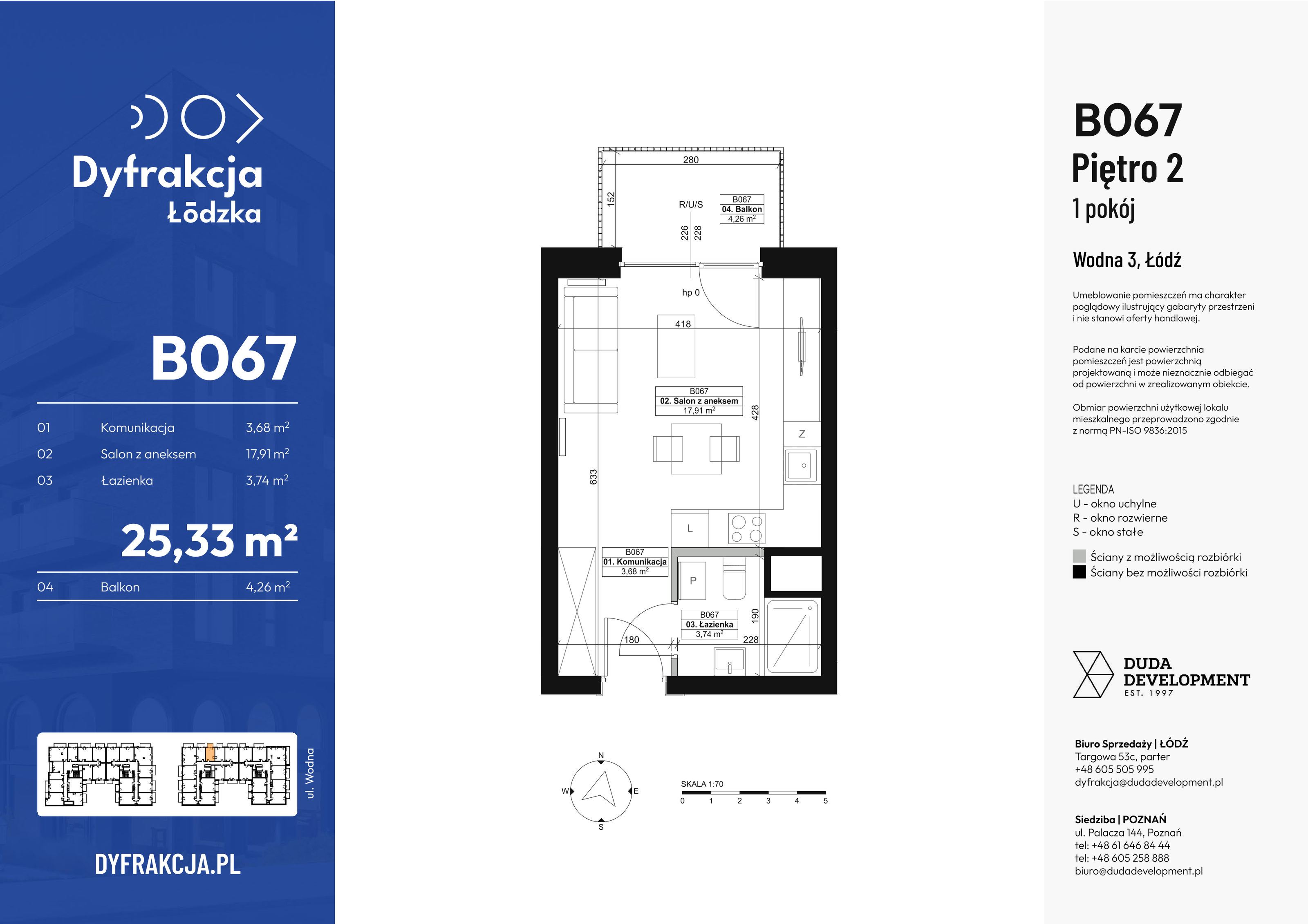 Mieszkanie 25,33 m², piętro 2, oferta nr B067, Dyfrakcja Łódzka, Łódź, Widzew, ul. Wodna 3-idx