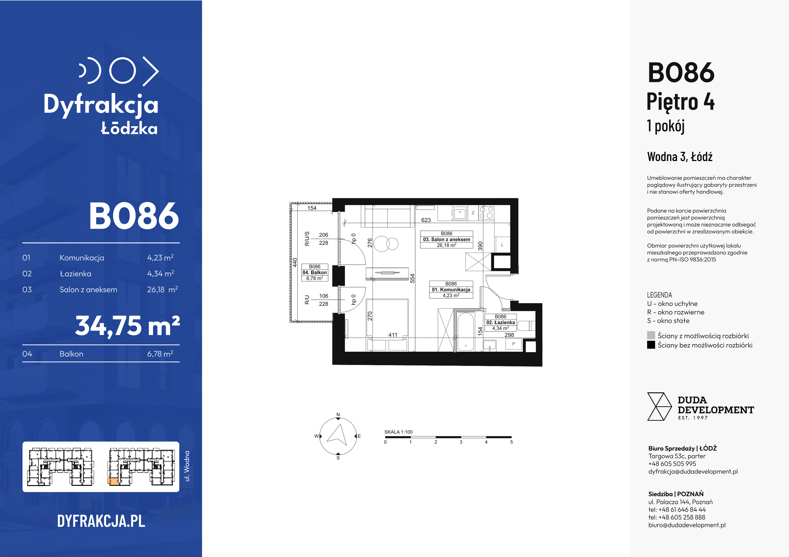 Mieszkanie 34,75 m², piętro 4, oferta nr B086, Dyfrakcja Łódzka, Łódź, Widzew, ul. Wodna 3-idx