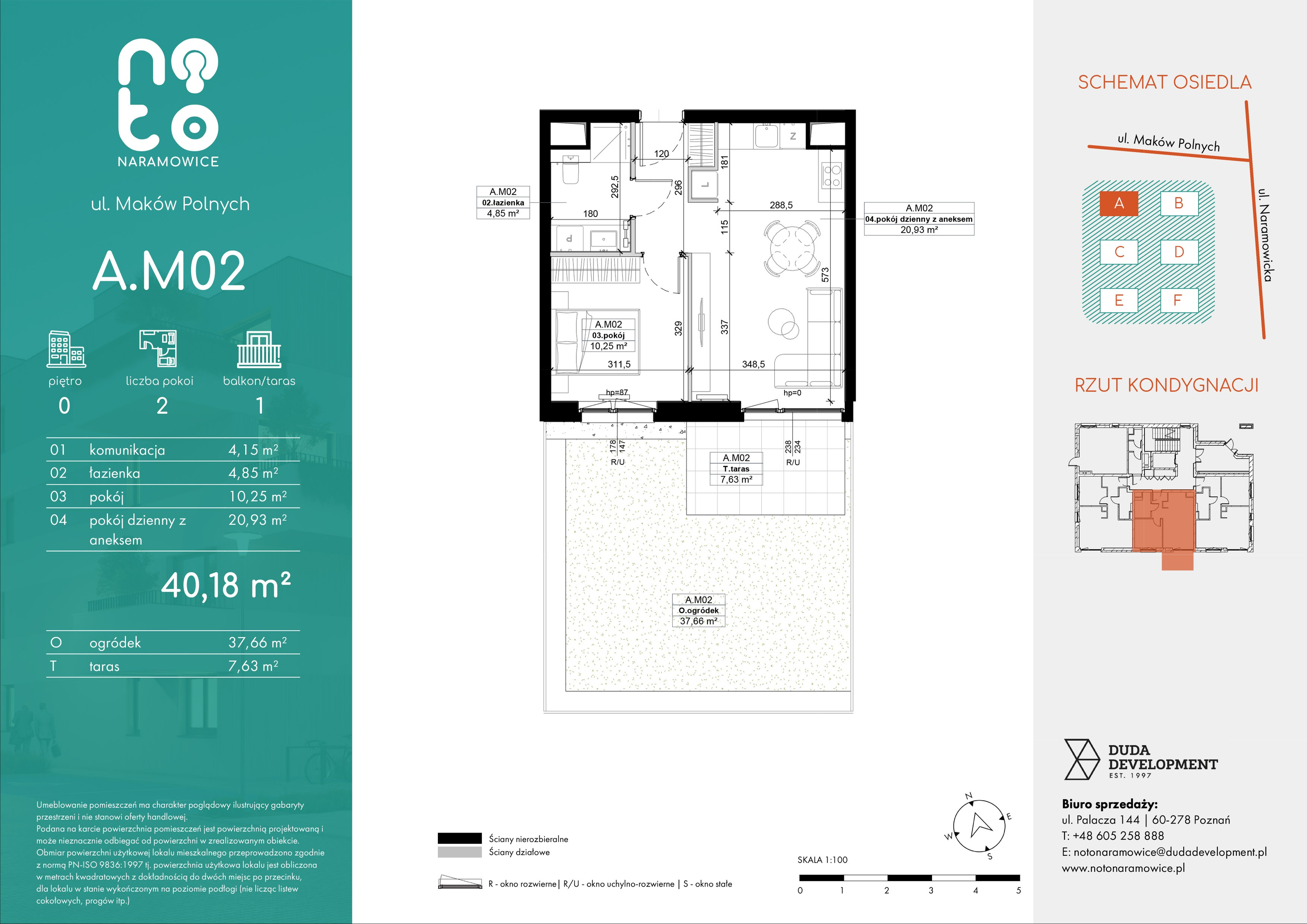 Mieszkanie 40,18 m², parter, oferta nr A/M02 , No to Naramowice, Poznań, Naramowice, Naramowice, ul. Maków Polnych-idx