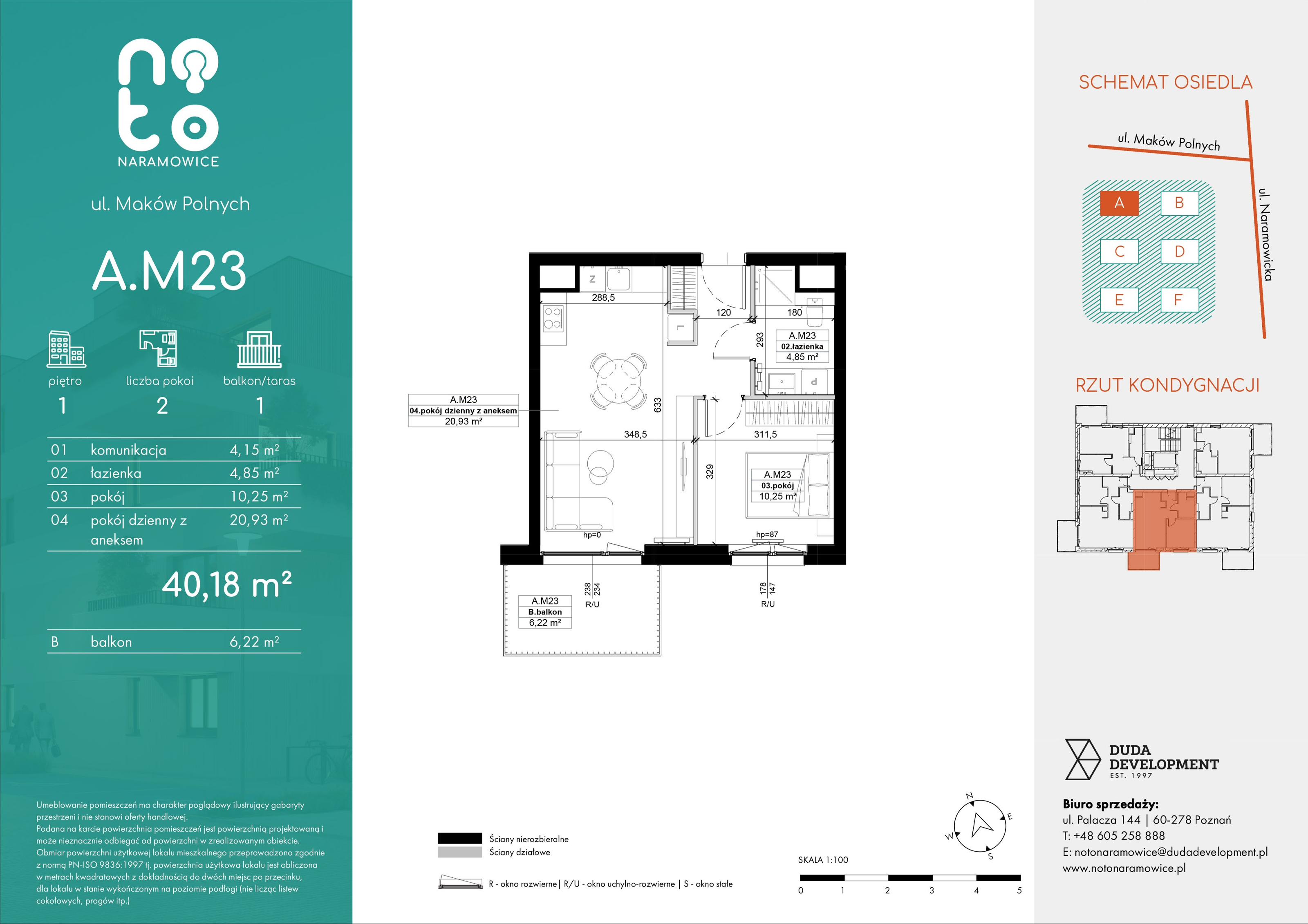 Mieszkanie 40,18 m², piętro 1, oferta nr A/M23 , No to Naramowice, Poznań, Naramowice, Naramowice, ul. Maków Polnych-idx