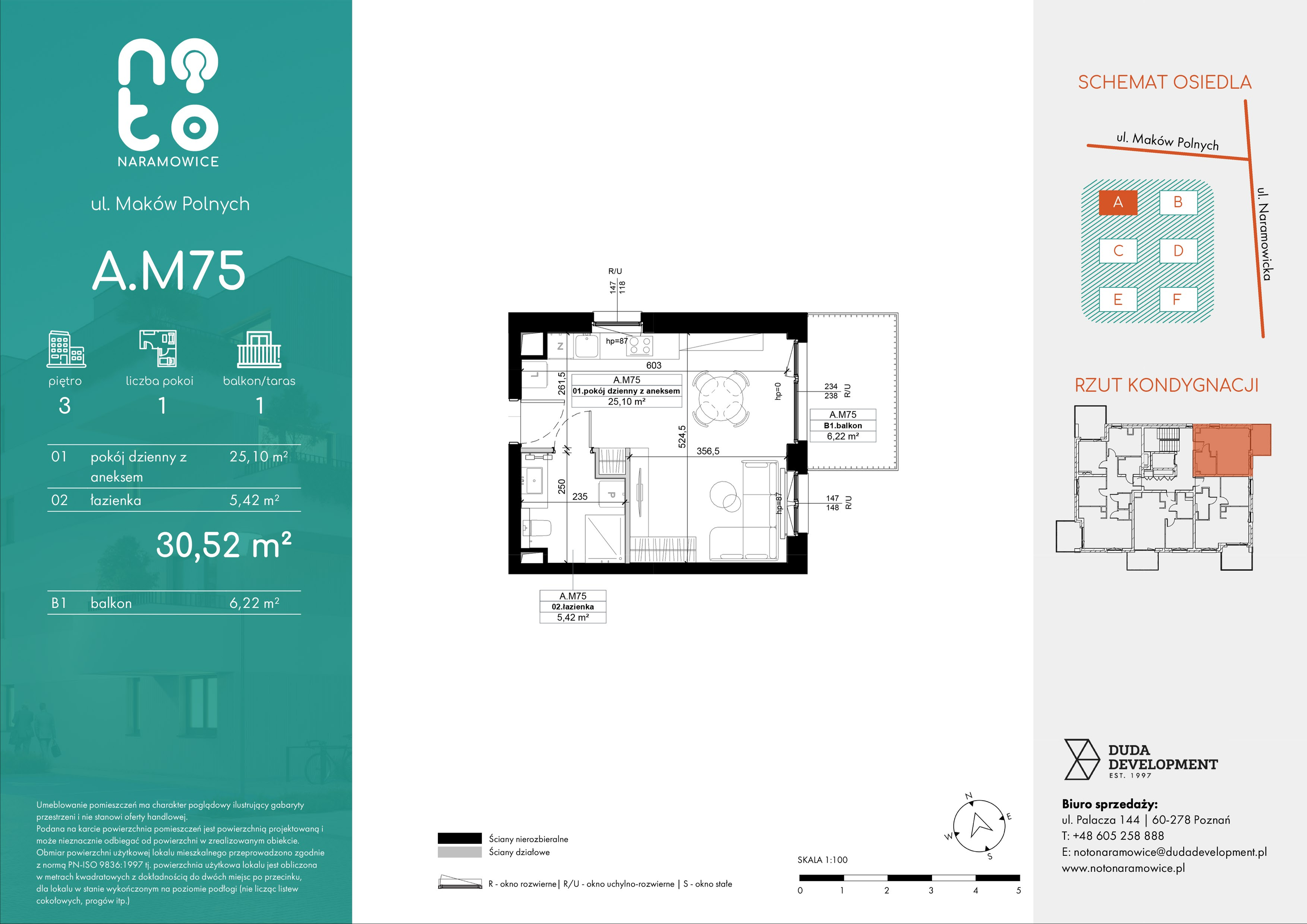 Mieszkanie 30,52 m², piętro 3, oferta nr A/M75, No to Naramowice, Poznań, Naramowice, Naramowice, ul. Maków Polnych-idx