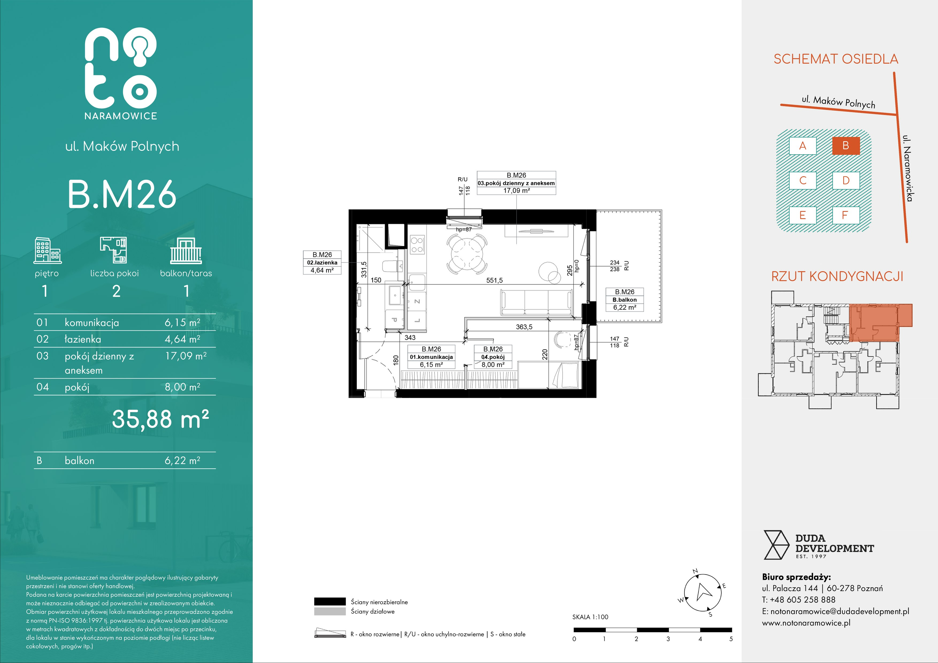 Mieszkanie 35,88 m², piętro 1, oferta nr B/M26, No to Naramowice, Poznań, Naramowice, Naramowice, ul. Maków Polnych-idx