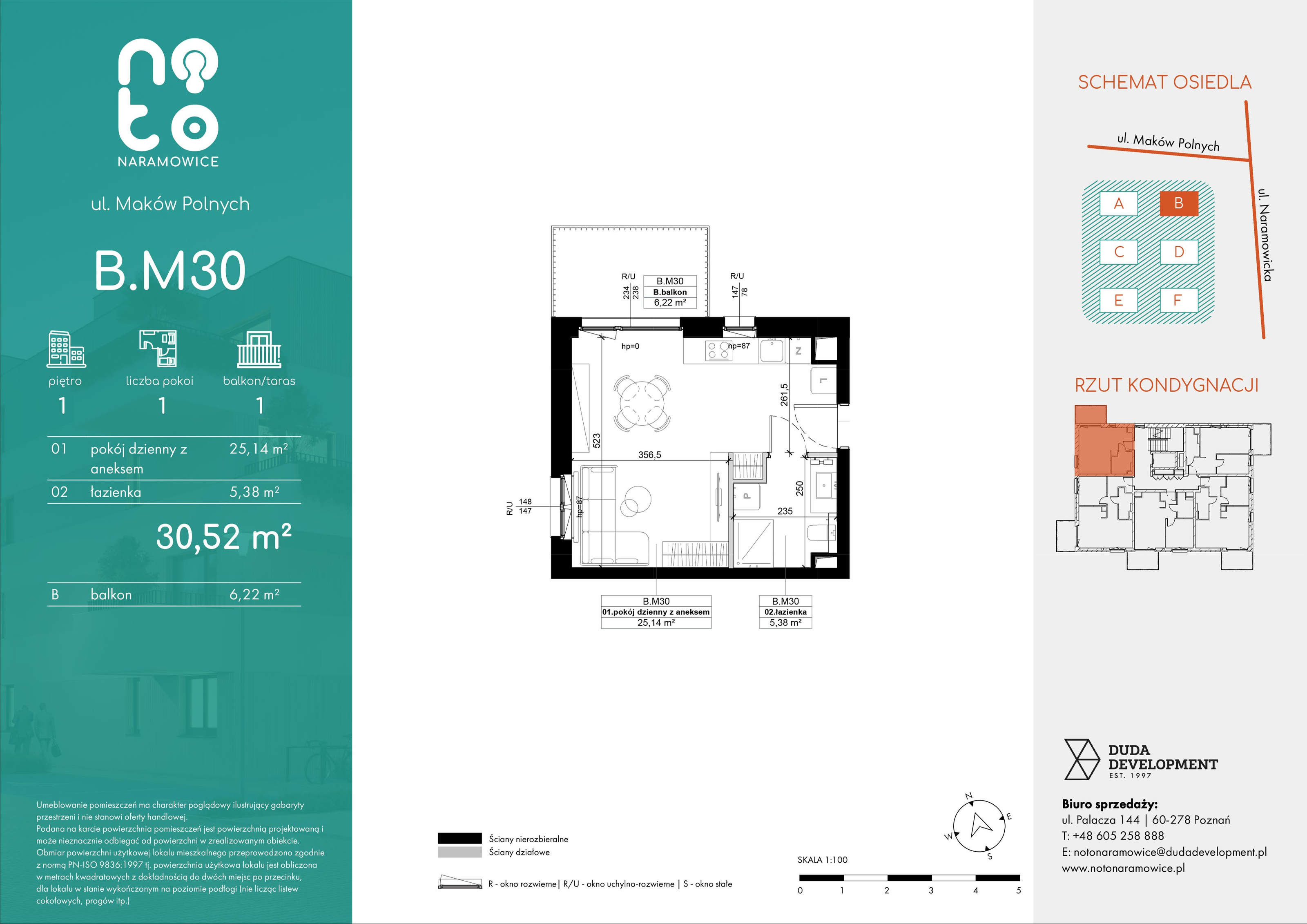 Mieszkanie 30,52 m², piętro 1, oferta nr B/M30, No to Naramowice, Poznań, Naramowice, Naramowice, ul. Maków Polnych-idx