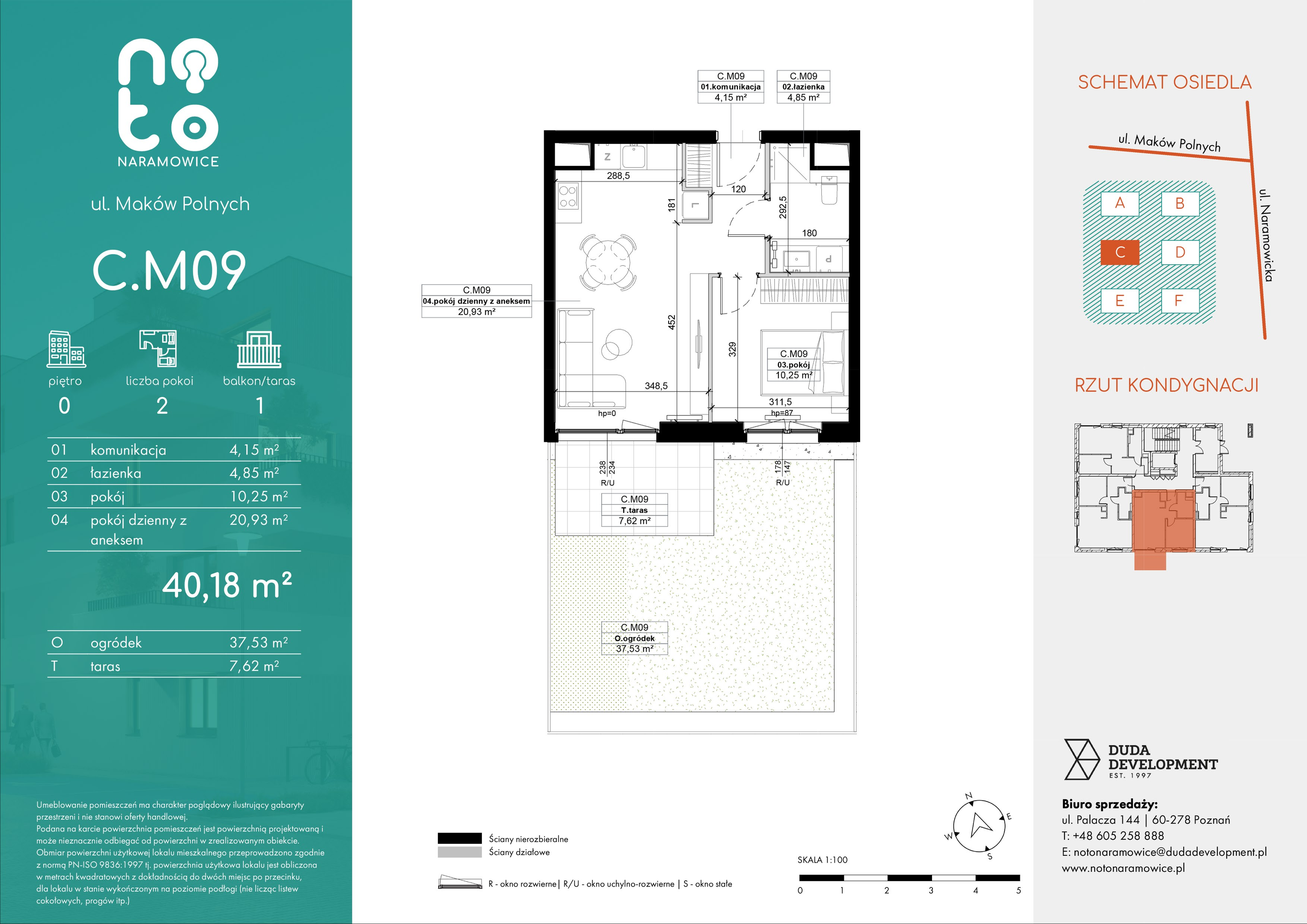 Mieszkanie 40,18 m², parter, oferta nr C/M09 , No to Naramowice, Poznań, Naramowice, Naramowice, ul. Maków Polnych-idx