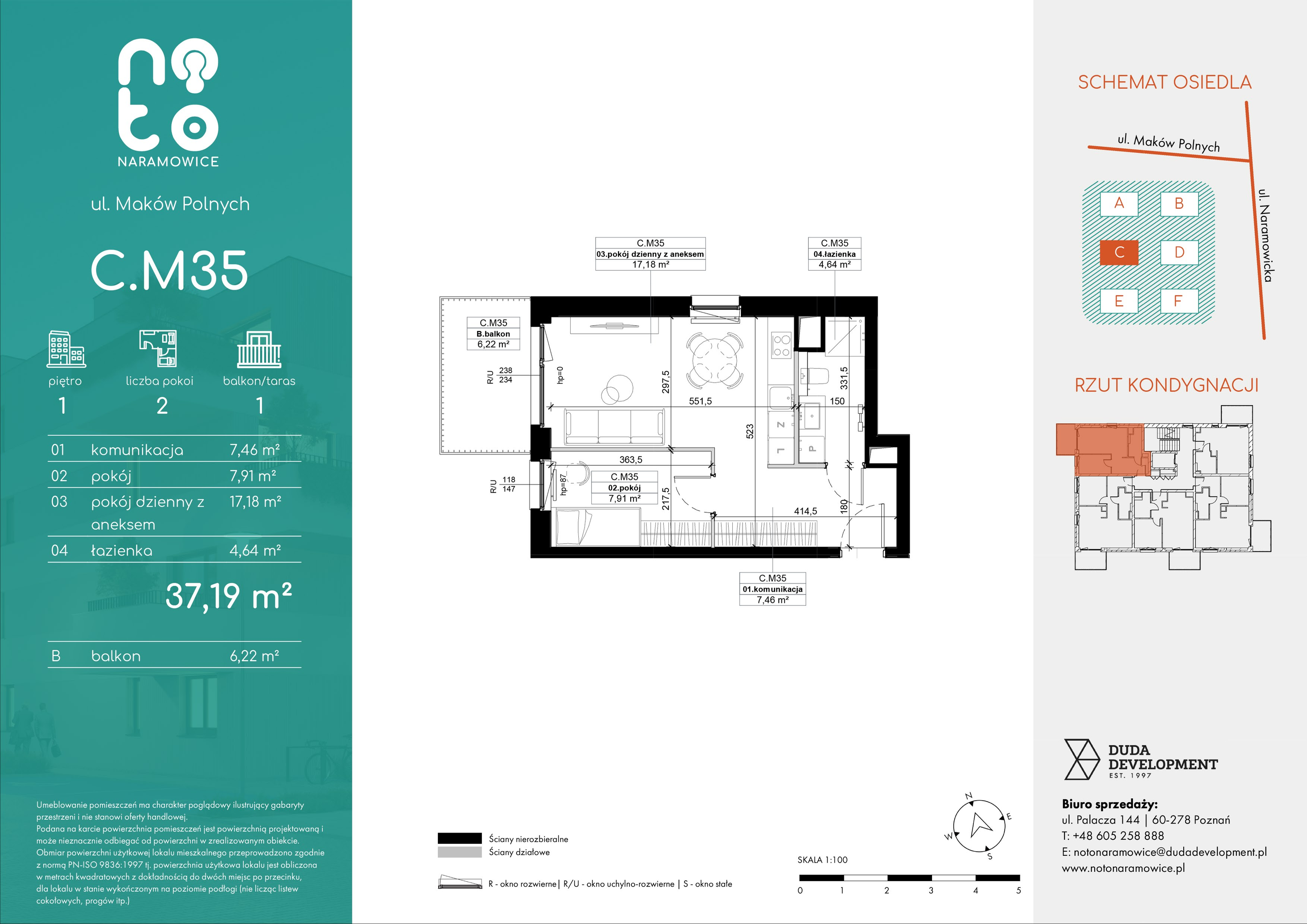 Mieszkanie 37,19 m², piętro 1, oferta nr C/M35 , No to Naramowice, Poznań, Naramowice, Naramowice, ul. Maków Polnych-idx