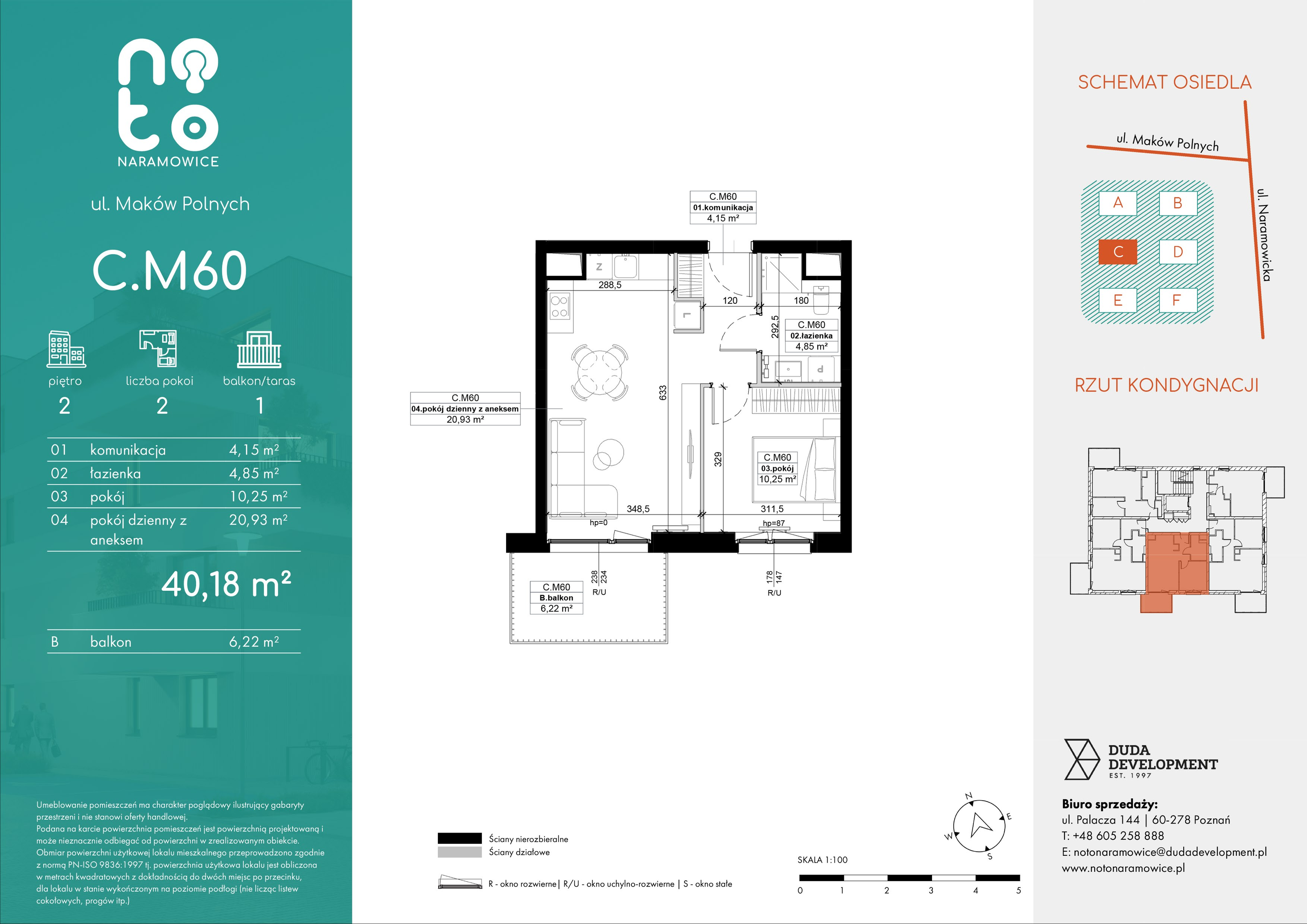 Mieszkanie 40,18 m², piętro 2, oferta nr C/M60 , No to Naramowice, Poznań, Naramowice, Naramowice, ul. Maków Polnych-idx