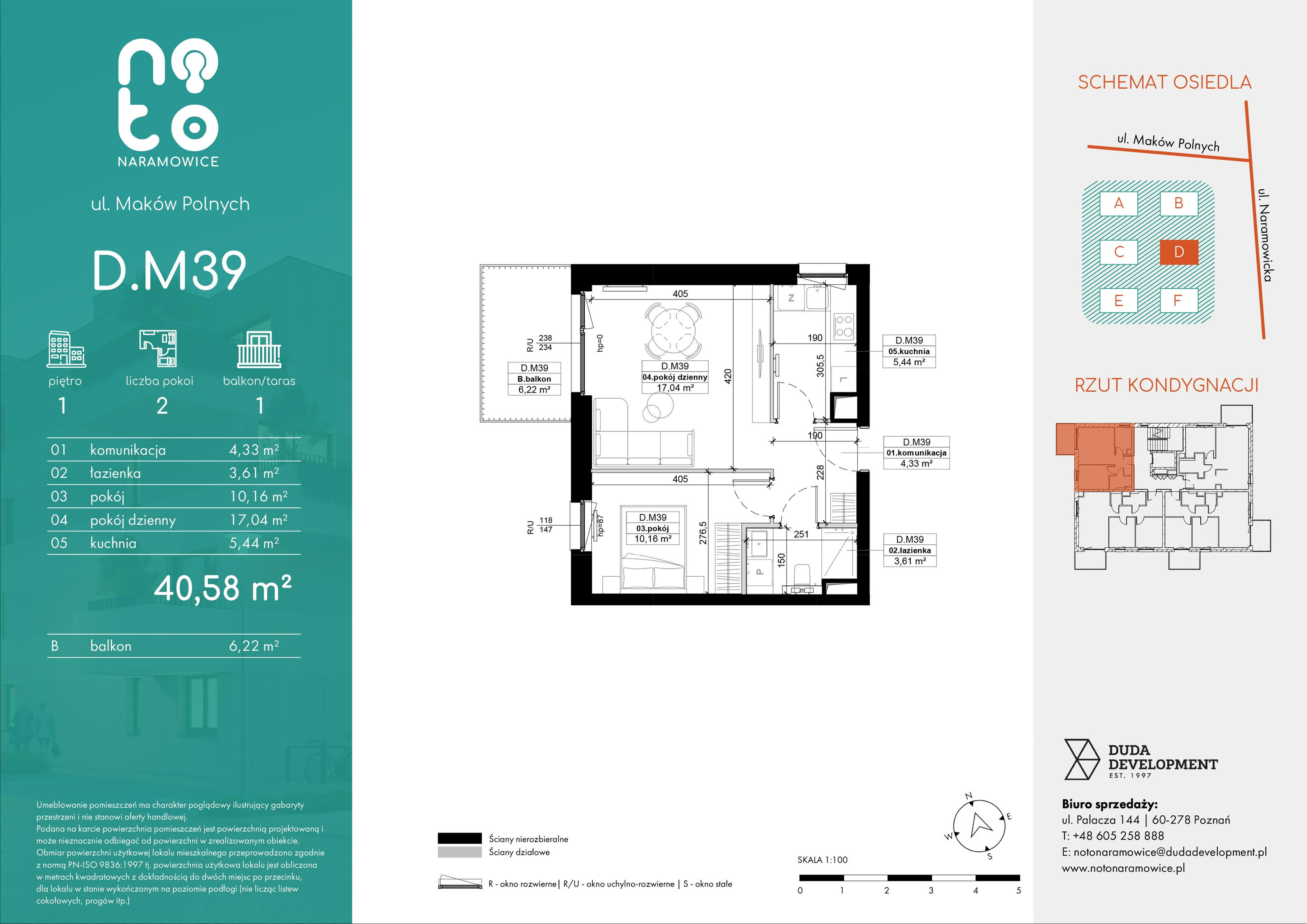 Mieszkanie 40,58 m², piętro 1, oferta nr D/M39 , No to Naramowice, Poznań, Naramowice, Naramowice, ul. Maków Polnych-idx