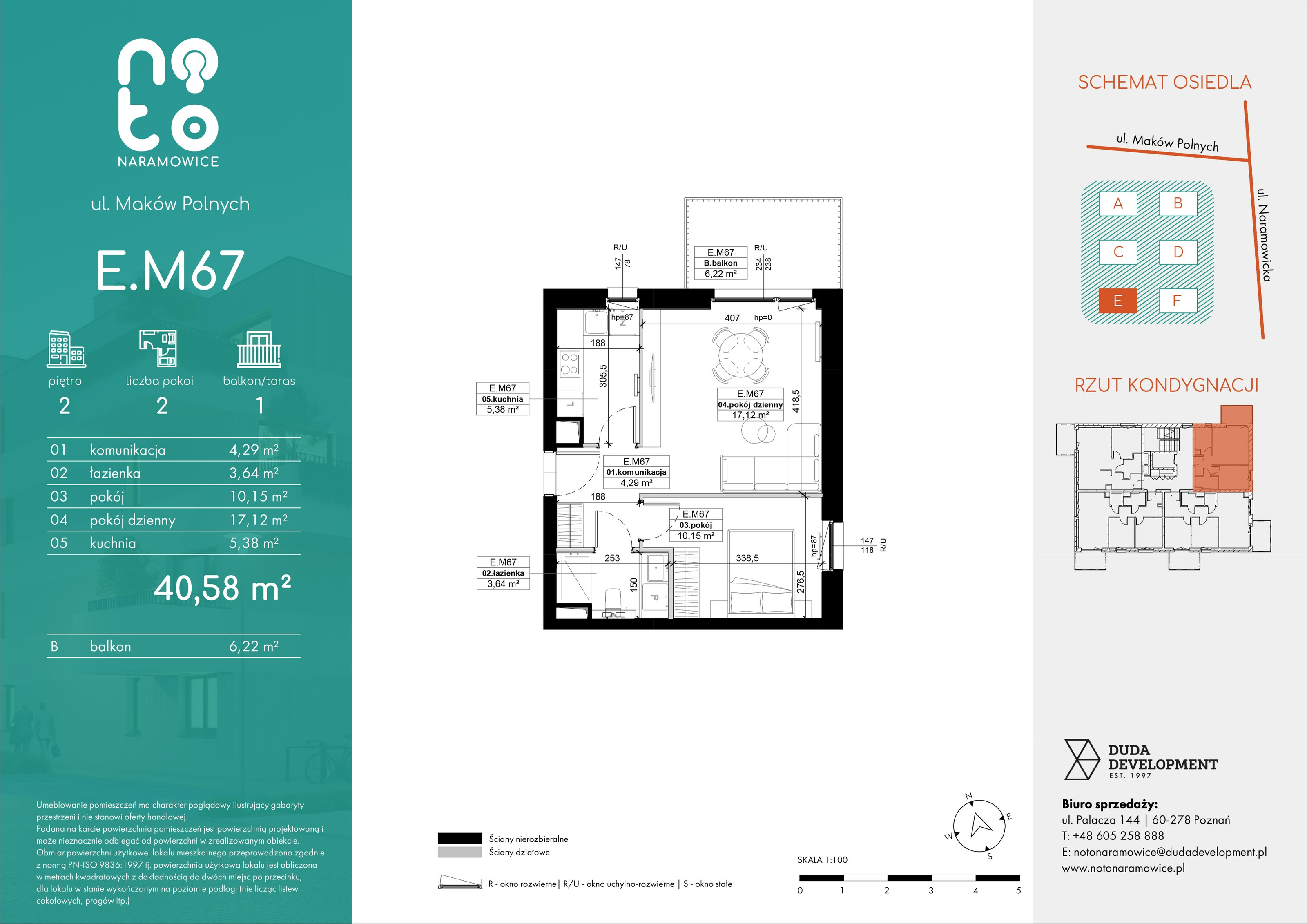 Mieszkanie 40,58 m², piętro 2, oferta nr E/M67 , No to Naramowice, Poznań, Naramowice, Naramowice, ul. Maków Polnych-idx