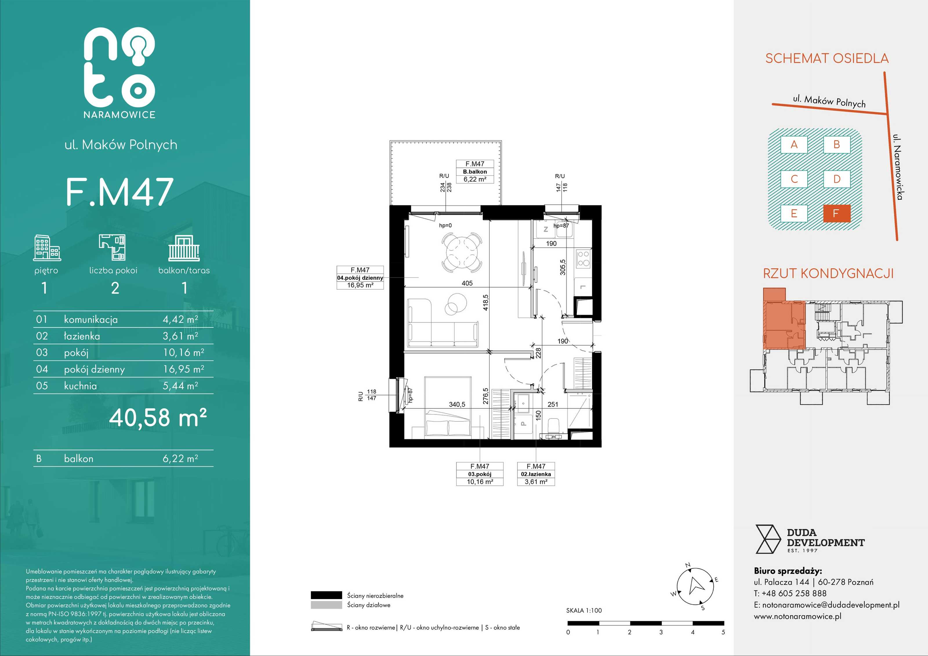 Mieszkanie 40,58 m², piętro 1, oferta nr F/M47 , No to Naramowice, Poznań, Naramowice, Naramowice, ul. Maków Polnych-idx