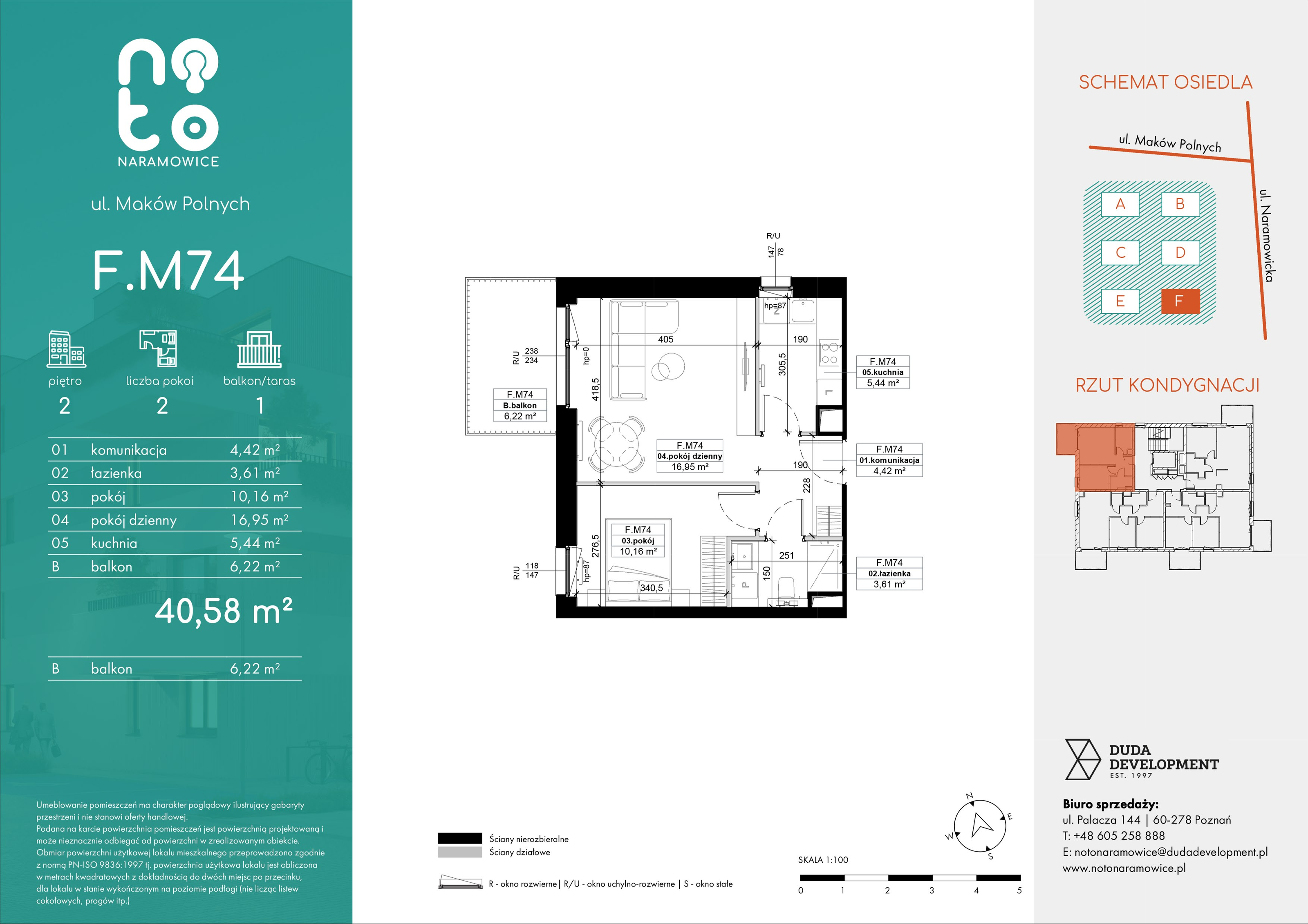 Mieszkanie 40,58 m², piętro 2, oferta nr F/M74 , No to Naramowice, Poznań, Naramowice, Naramowice, ul. Maków Polnych-idx