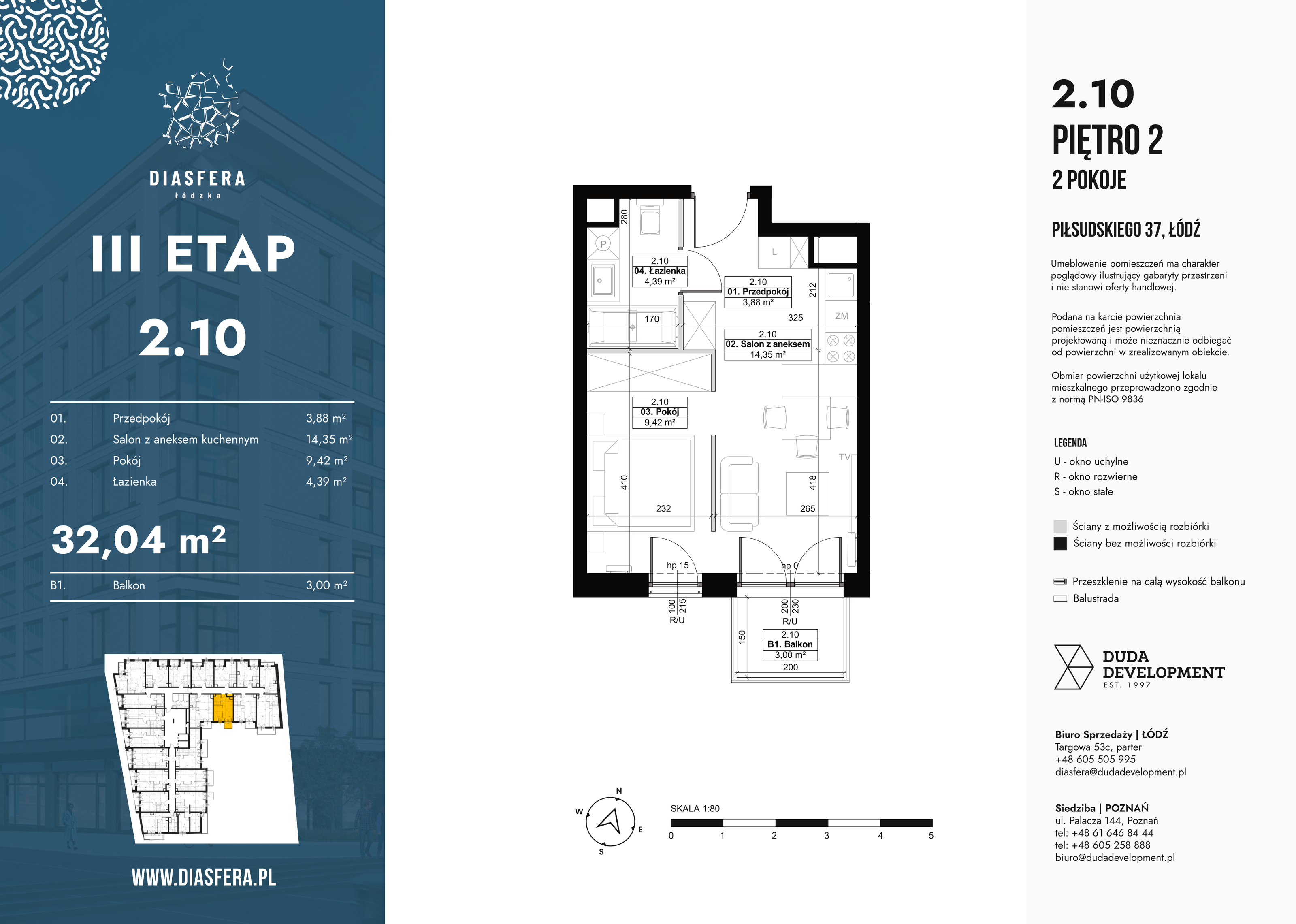 Mieszkanie 32,04 m², piętro 2, oferta nr 2_10, Diasfera III, Łódź, Śródmieście, al. Piłsudskiego 37-idx