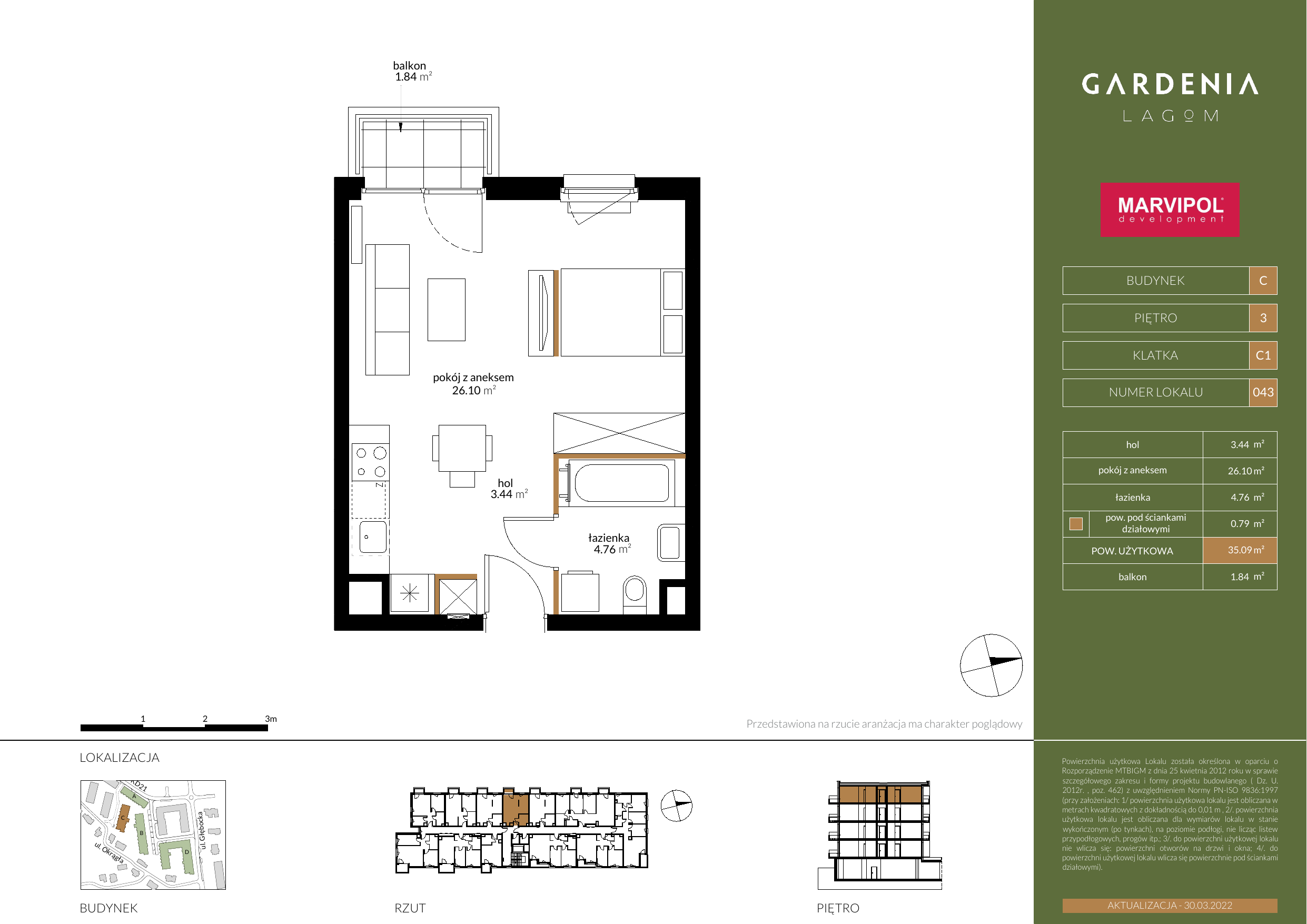 Mieszkanie 35,22 m², piętro 3, oferta nr C043, Gardenia Lagom, Warszawa, Białołęka, Grodzisk, ul. Głębocka 117-idx