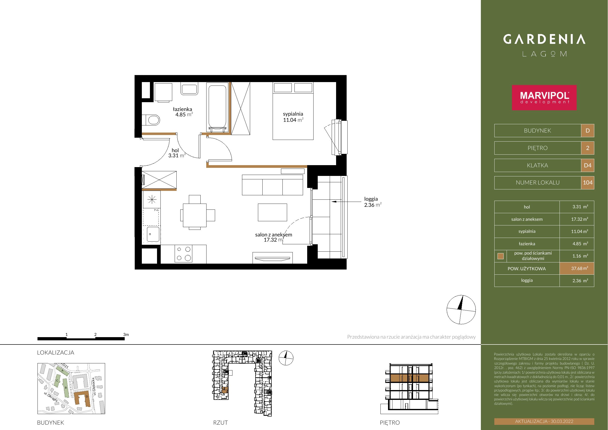 Mieszkanie 37,68 m², piętro 2, oferta nr D104, Gardenia Lagom, Warszawa, Białołęka, Grodzisk, ul. Głębocka 117-idx