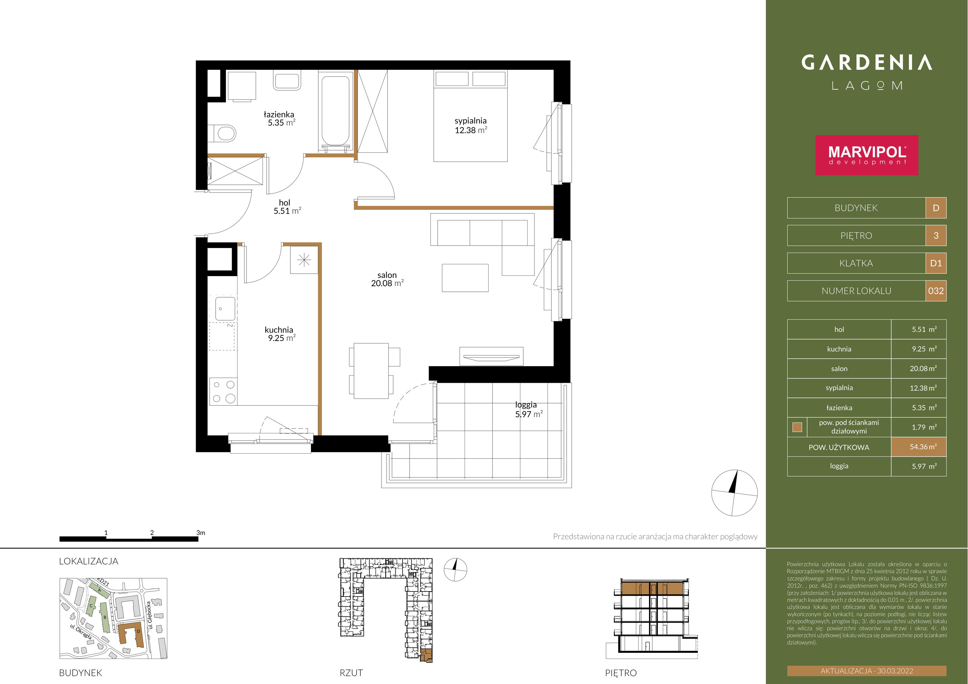 Mieszkanie 54,36 m², piętro 3, oferta nr D032, Gardenia Lagom, Warszawa, Białołęka, Grodzisk, ul. Głębocka 117-idx