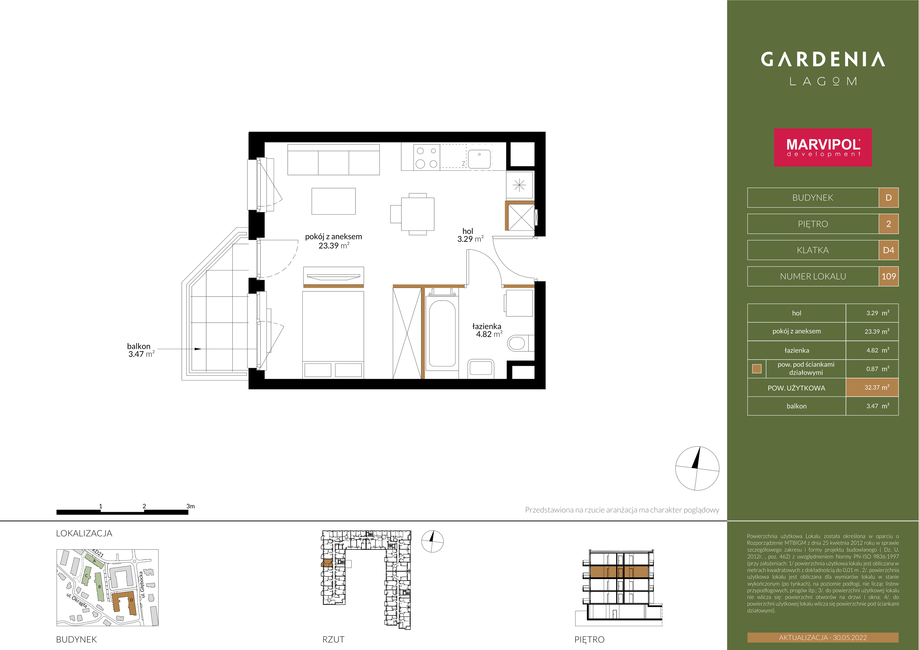 Mieszkanie 32,37 m², piętro 2, oferta nr D109, Gardenia Lagom, Warszawa, Białołęka, Grodzisk, ul. Głębocka 117-idx