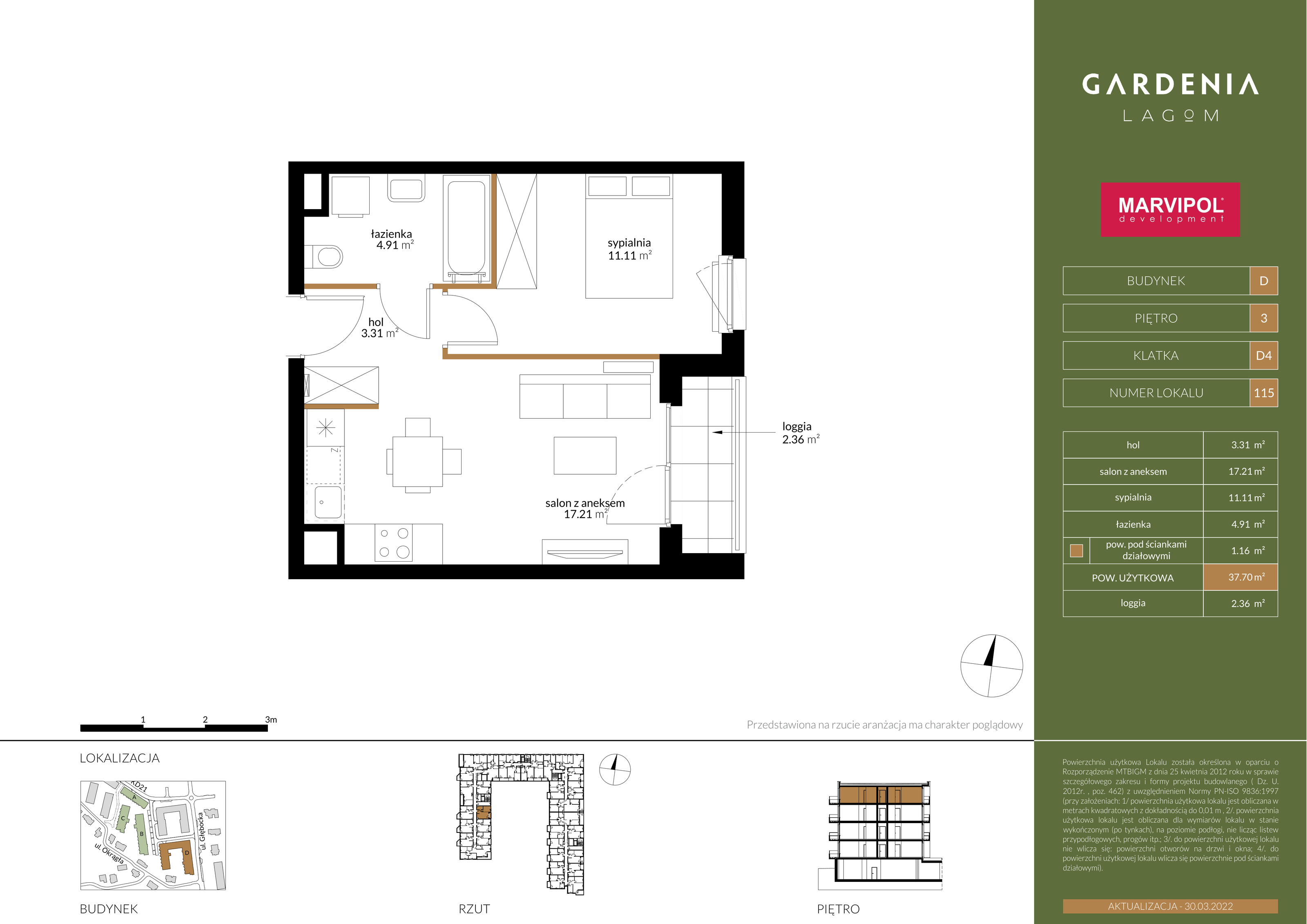 Mieszkanie 37,70 m², piętro 3, oferta nr D115, Gardenia Lagom, Warszawa, Białołęka, Grodzisk, ul. Głębocka 117-idx