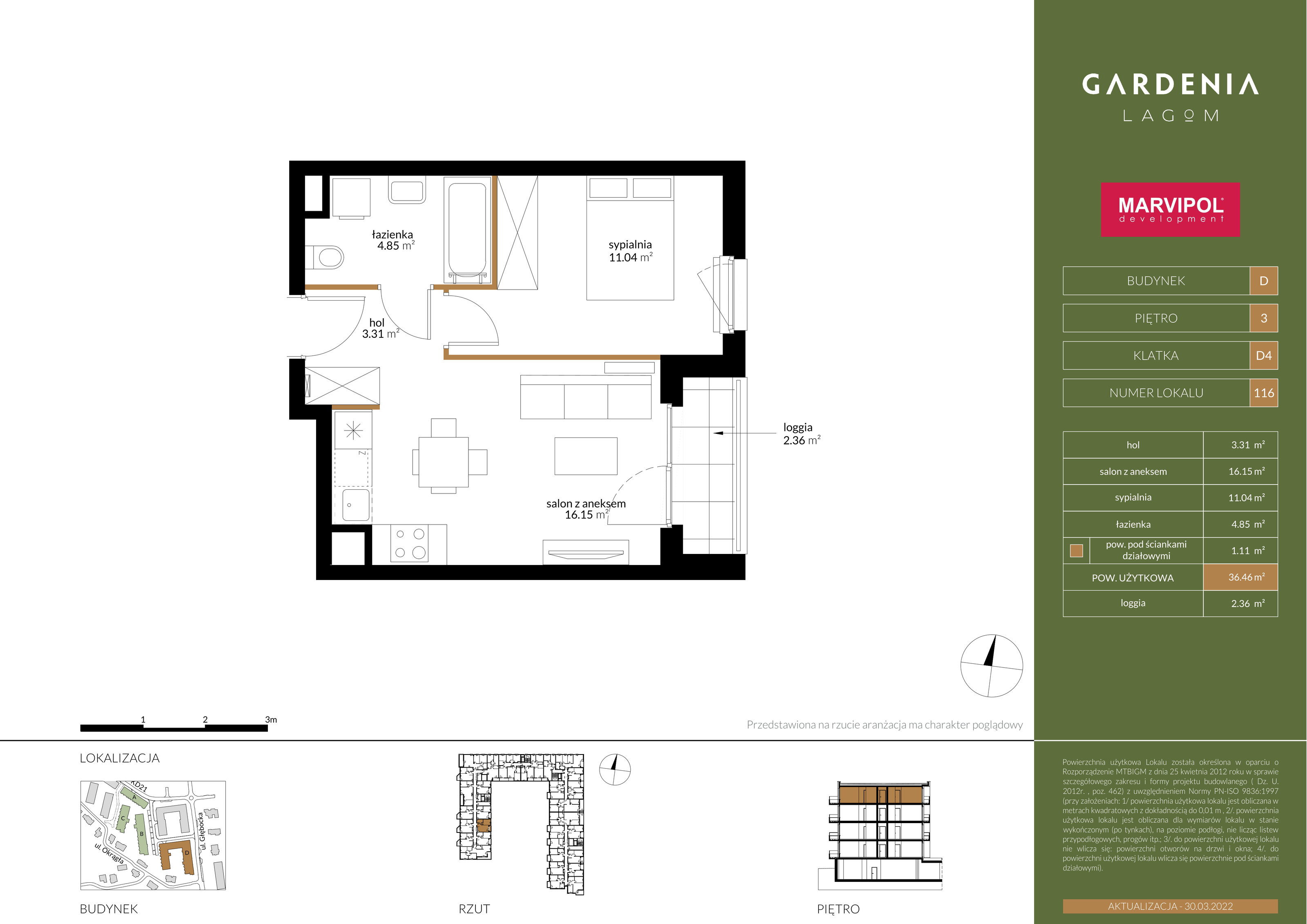 Mieszkanie 36,46 m², piętro 3, oferta nr D116, Gardenia Lagom, Warszawa, Białołęka, Grodzisk, ul. Głębocka 117-idx