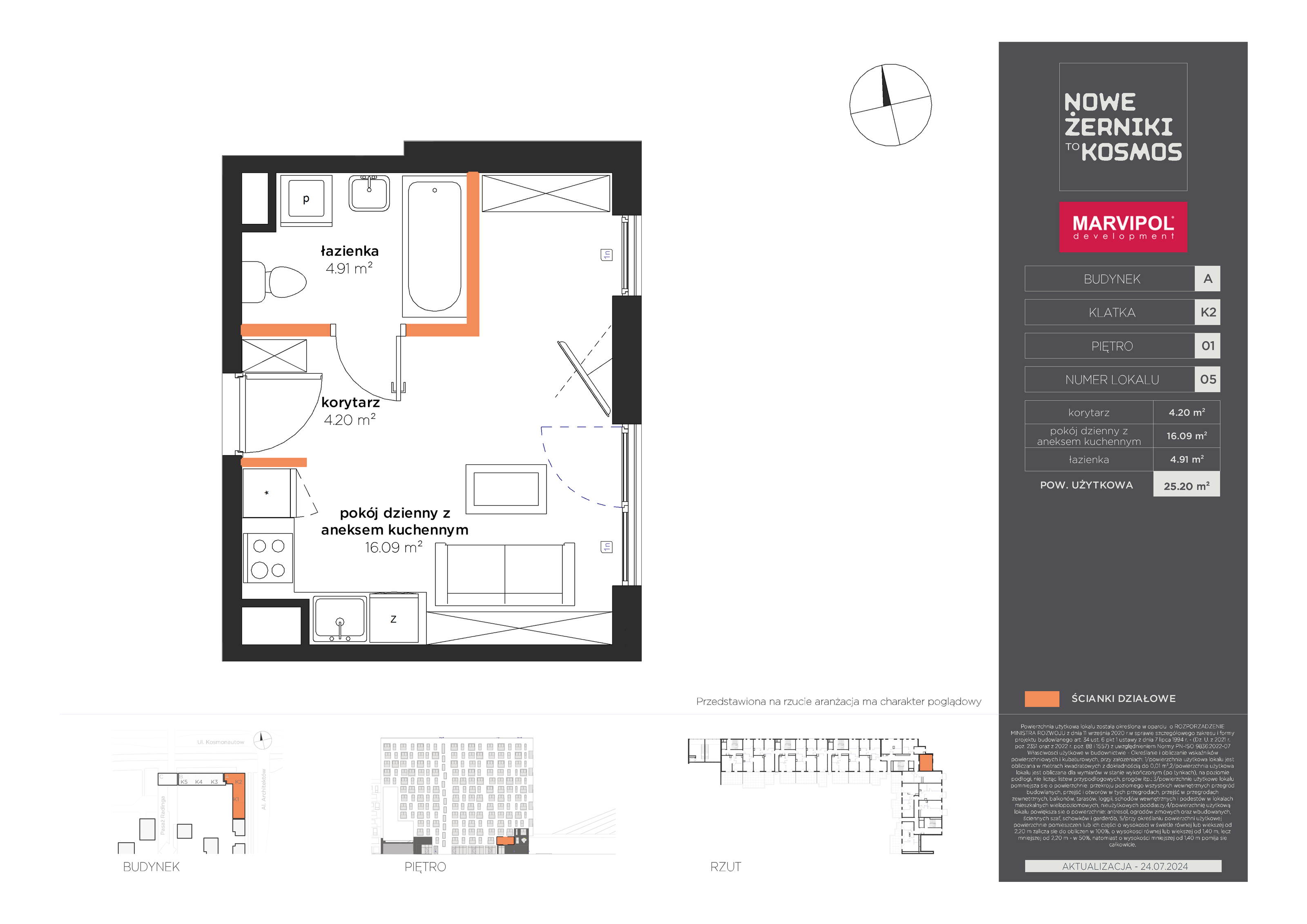 Mieszkanie 25,20 m², piętro 1, oferta nr A-01-05-K2, Nowe Żerniki to KOSMOS, Wrocław, Żerniki, ul. Kosmonautów / al. Architektów-idx