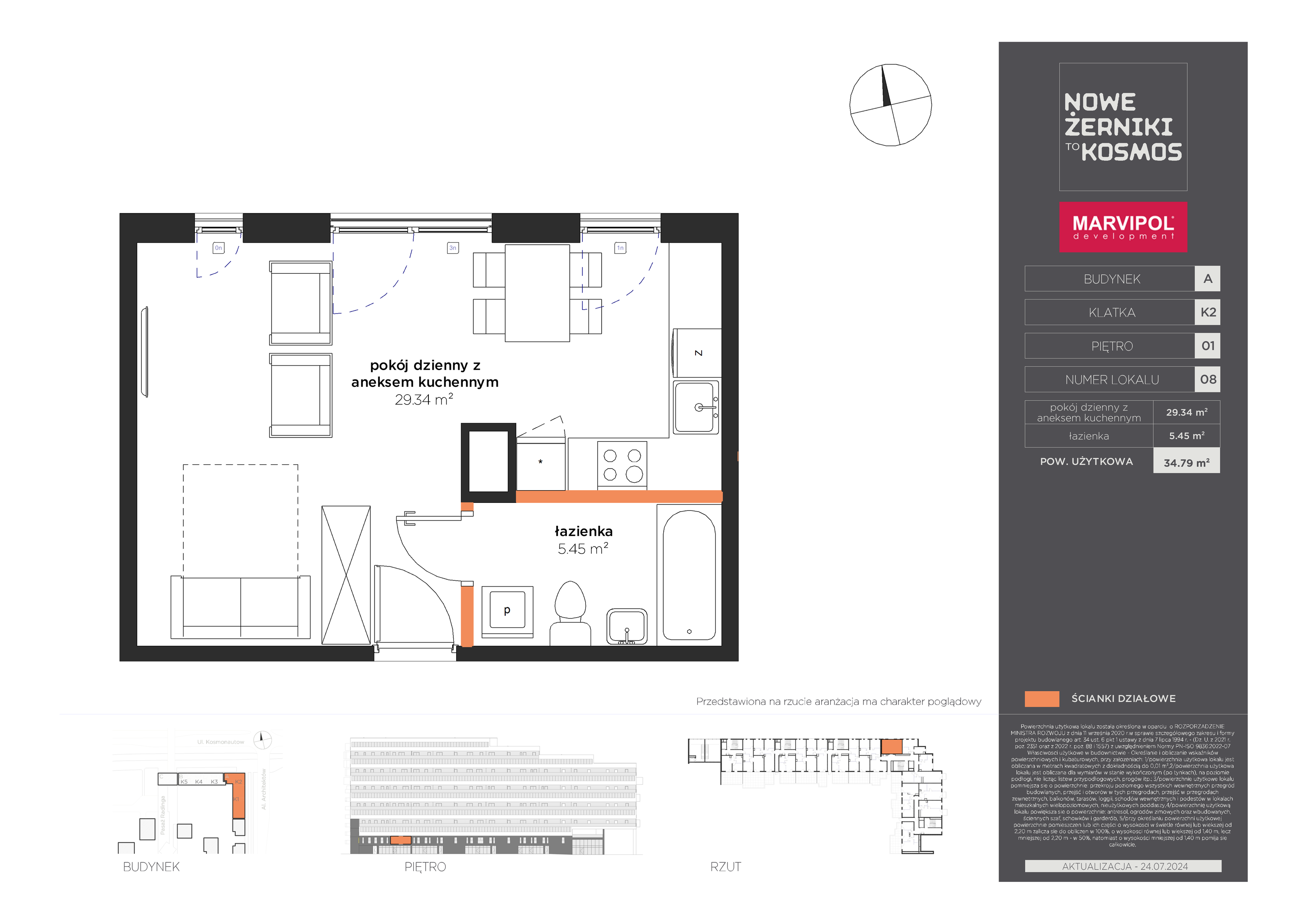 Mieszkanie 34,79 m², piętro 1, oferta nr A-01-08-K2, Nowe Żerniki to KOSMOS, Wrocław, Żerniki, ul. Kosmonautów / al. Architektów-idx