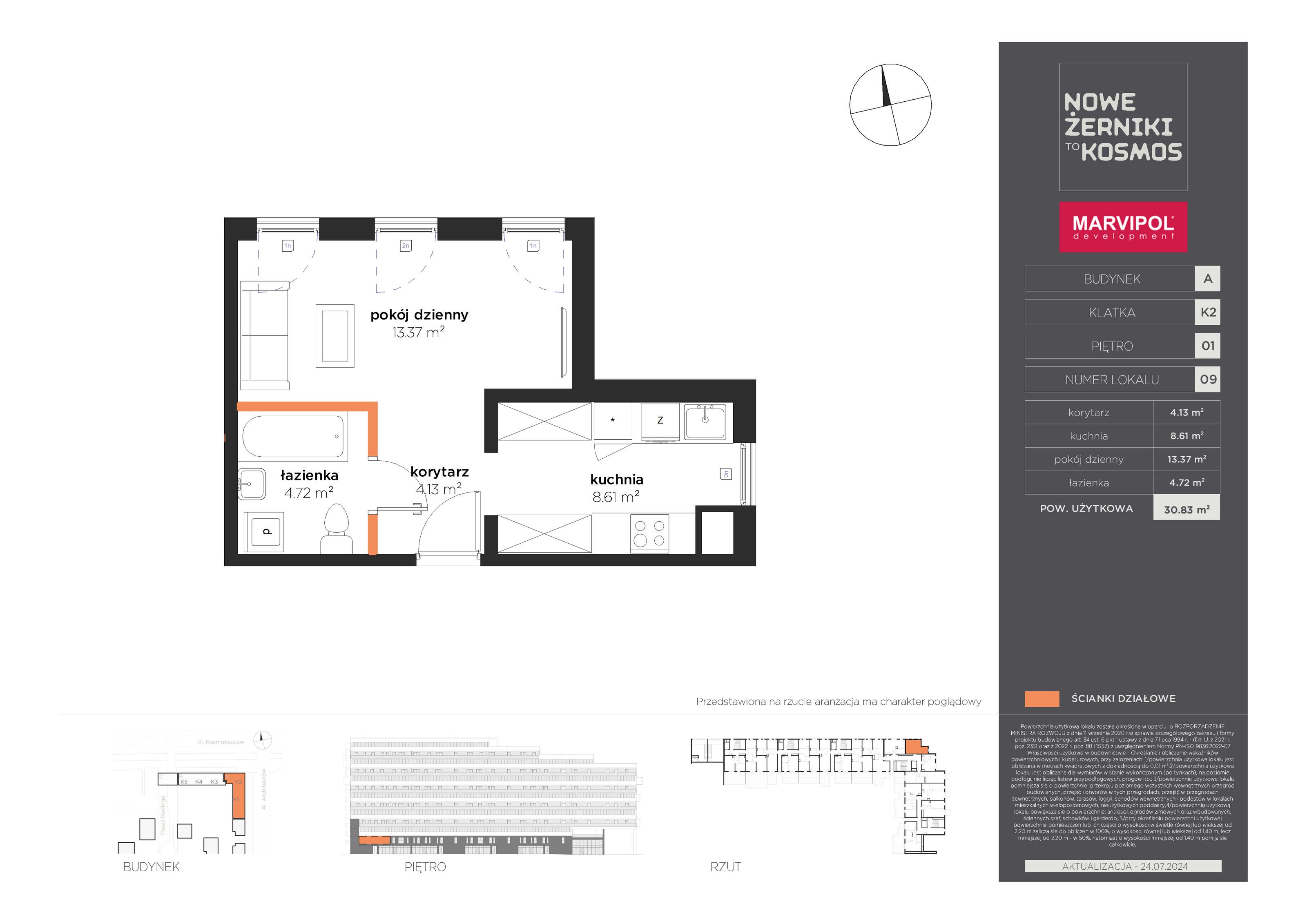 Mieszkanie 30,83 m², piętro 1, oferta nr A-01-09-K2, Nowe Żerniki to KOSMOS, Wrocław, Żerniki, ul. Kosmonautów / al. Architektów-idx