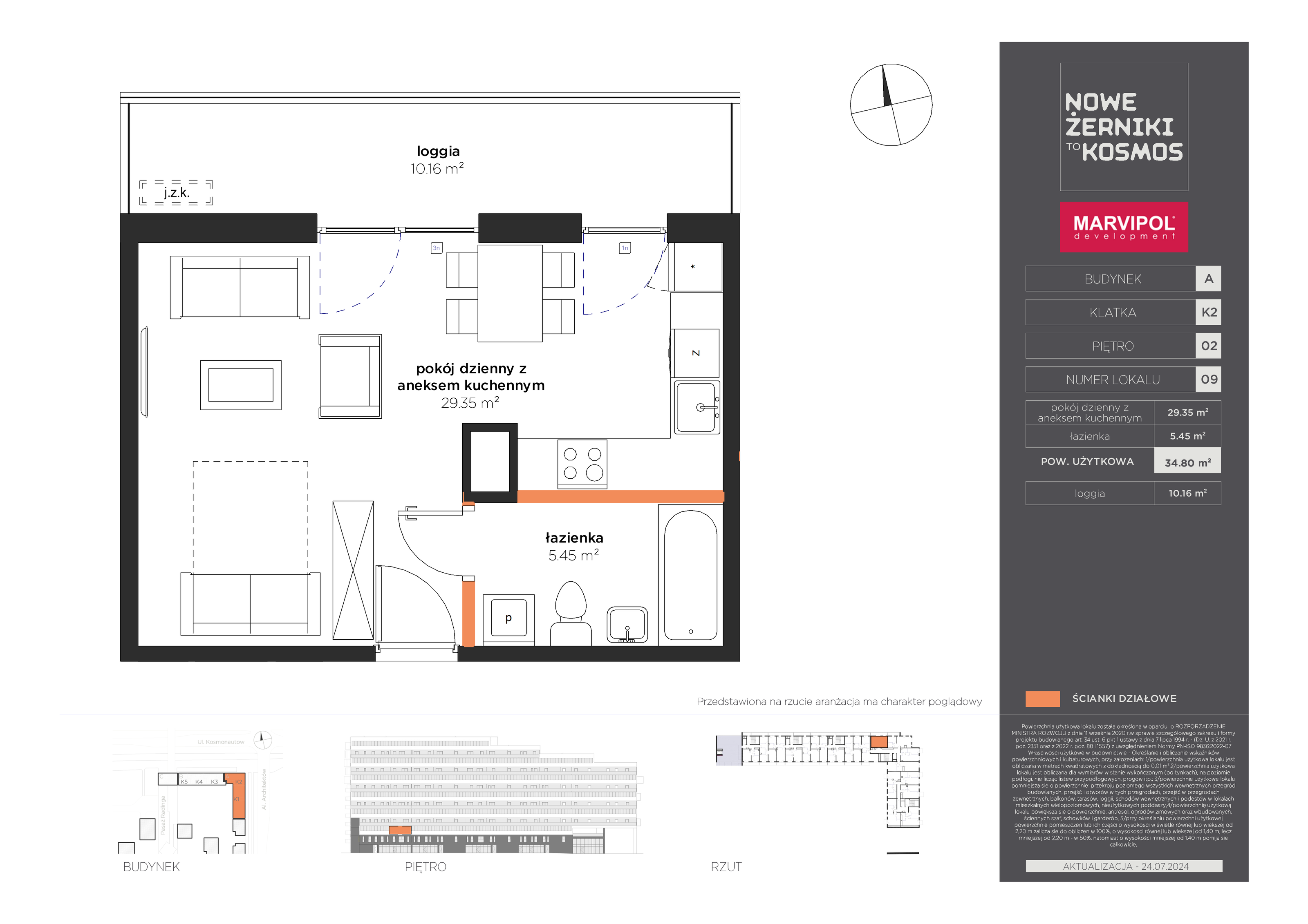 Mieszkanie 34,80 m², piętro 2, oferta nr A-02-09-K2, Nowe Żerniki to KOSMOS, Wrocław, Żerniki, ul. Kosmonautów / al. Architektów-idx