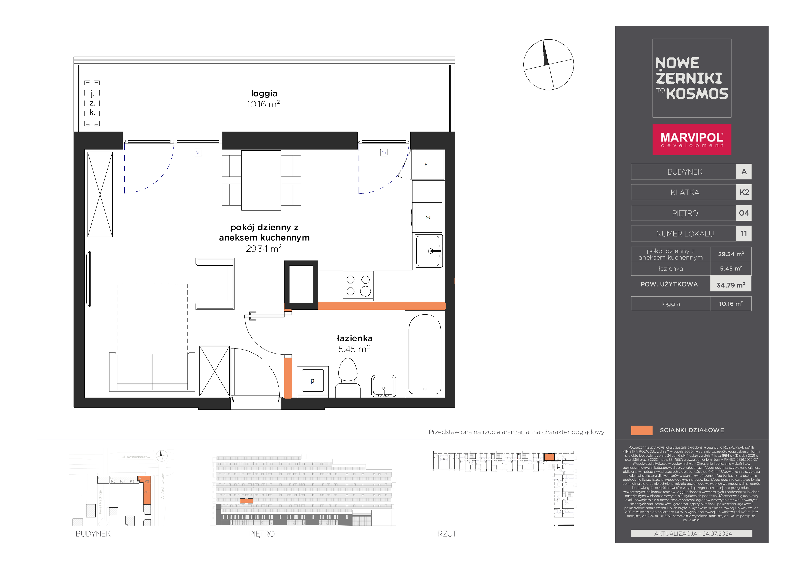 Mieszkanie 34,79 m², piętro 4, oferta nr A-04-11-K2, Nowe Żerniki to KOSMOS, Wrocław, Żerniki, ul. Kosmonautów / al. Architektów-idx