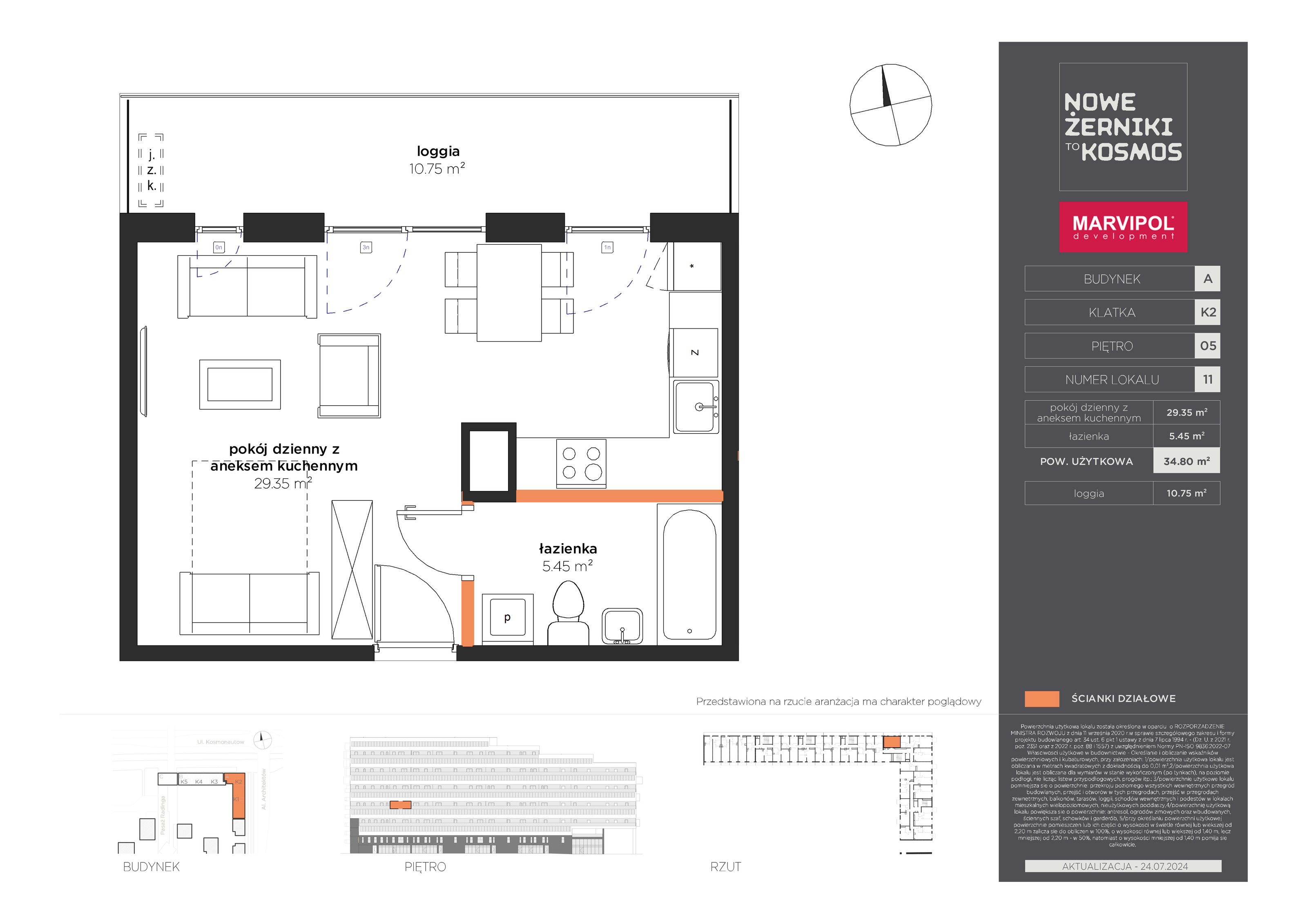 Mieszkanie 34,80 m², piętro 5, oferta nr A-05-11-K2, Nowe Żerniki to KOSMOS, Wrocław, Żerniki, ul. Kosmonautów / al. Architektów-idx