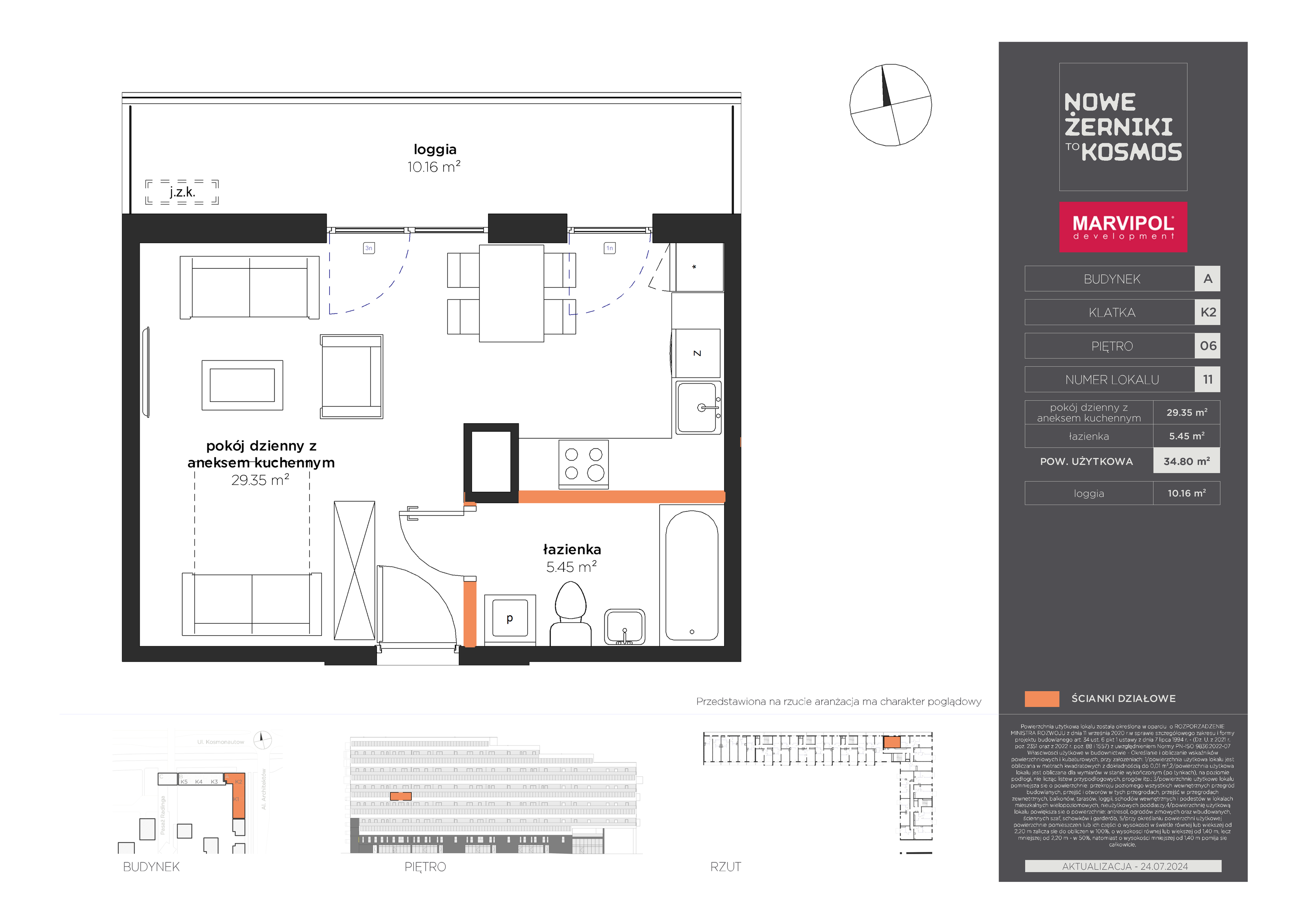 Mieszkanie 34,80 m², piętro 6, oferta nr A-06-11-K2, Nowe Żerniki to KOSMOS, Wrocław, Żerniki, ul. Kosmonautów / al. Architektów-idx