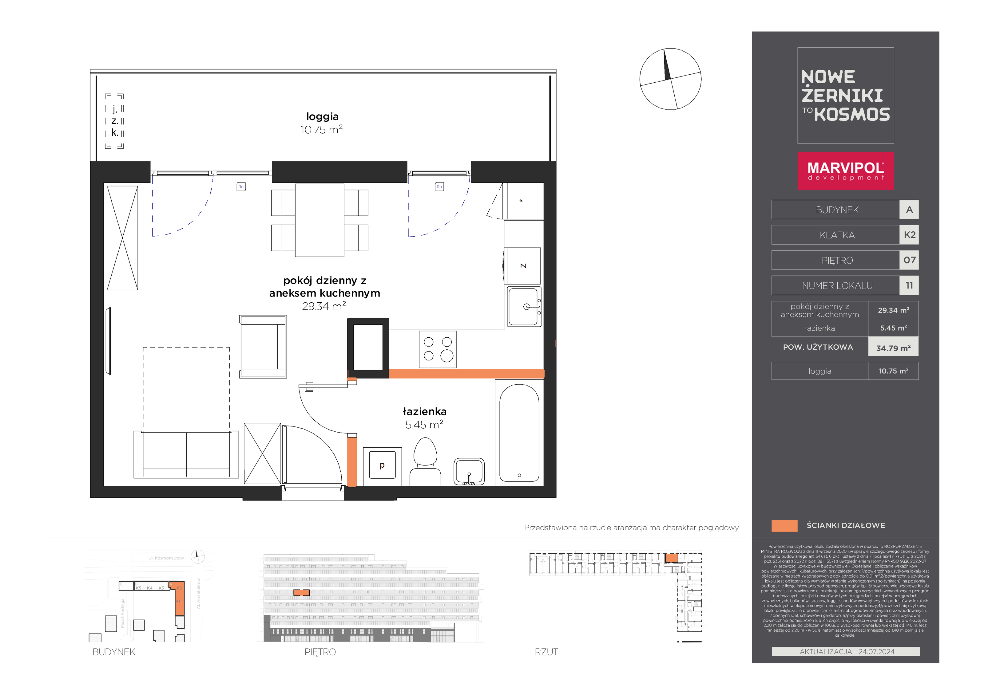 Mieszkanie 34,79 m², piętro 7, oferta nr A-07-11-K2, Nowe Żerniki to KOSMOS, Wrocław, Żerniki, ul. Kosmonautów / al. Architektów-idx