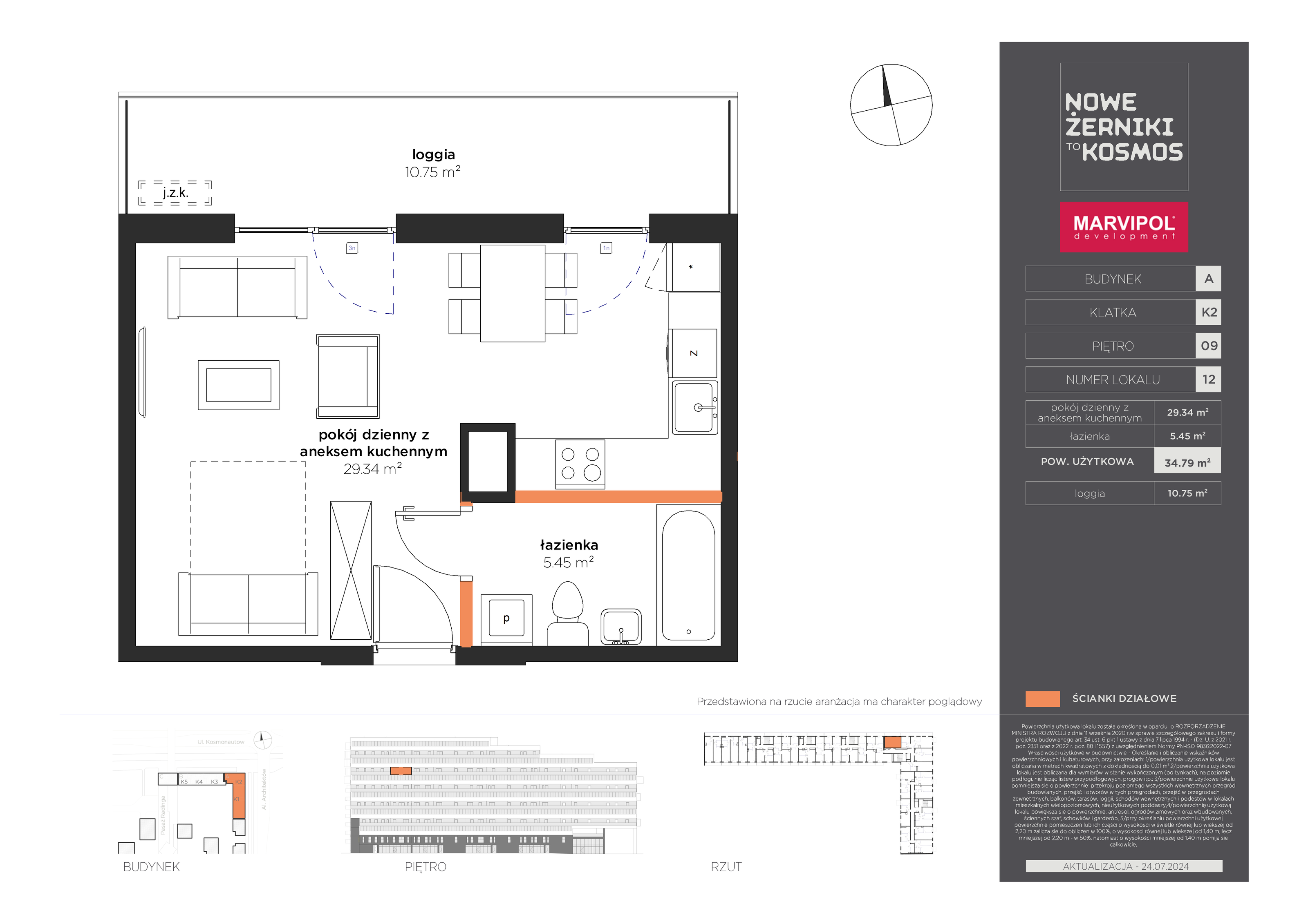 Mieszkanie 34,79 m², piętro 9, oferta nr A-09-12-K2, Nowe Żerniki to KOSMOS, Wrocław, Żerniki, ul. Kosmonautów / al. Architektów-idx