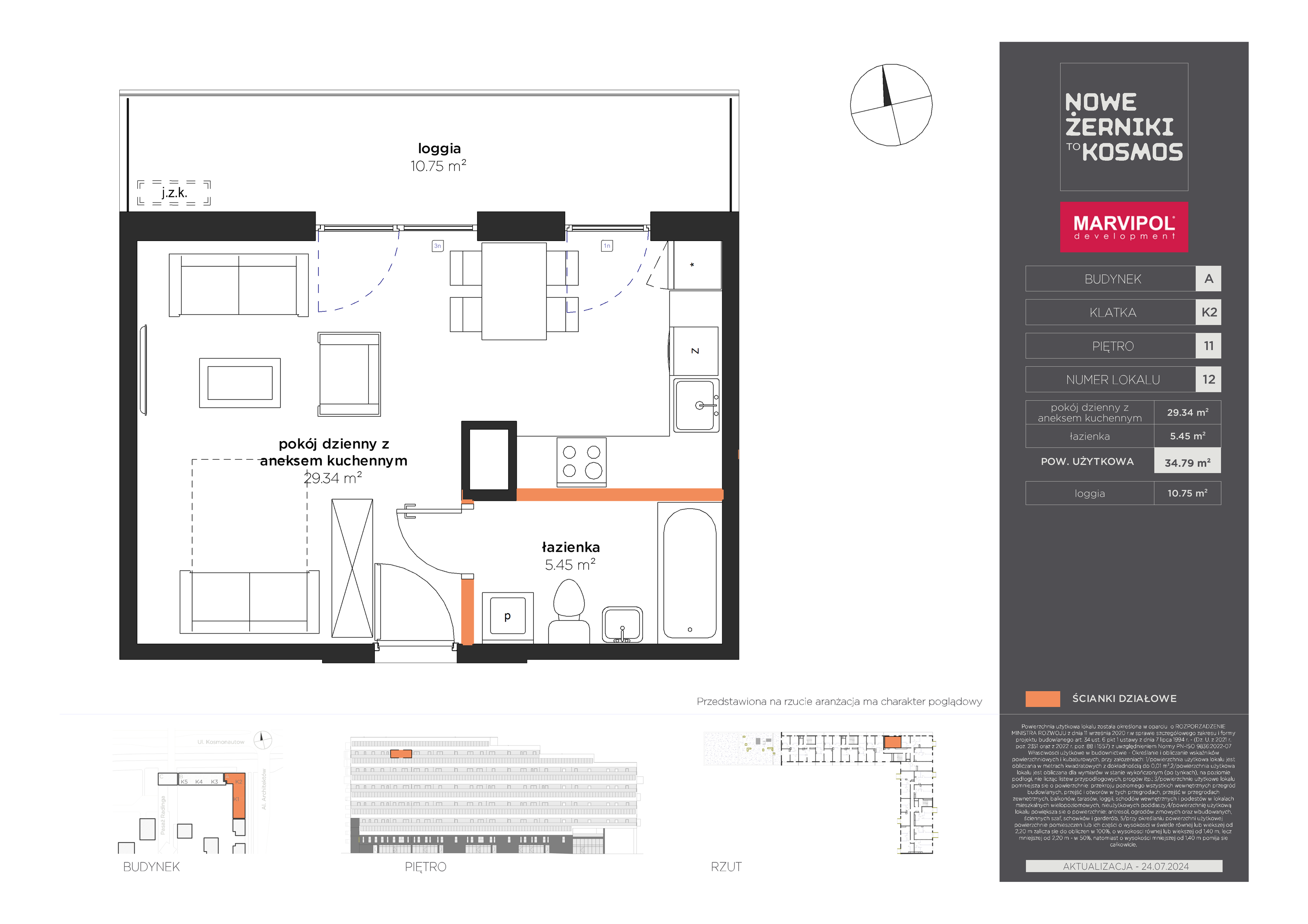 Mieszkanie 34,79 m², piętro 11, oferta nr A-11-12-K2, Nowe Żerniki to KOSMOS, Wrocław, Żerniki, ul. Kosmonautów / al. Architektów-idx